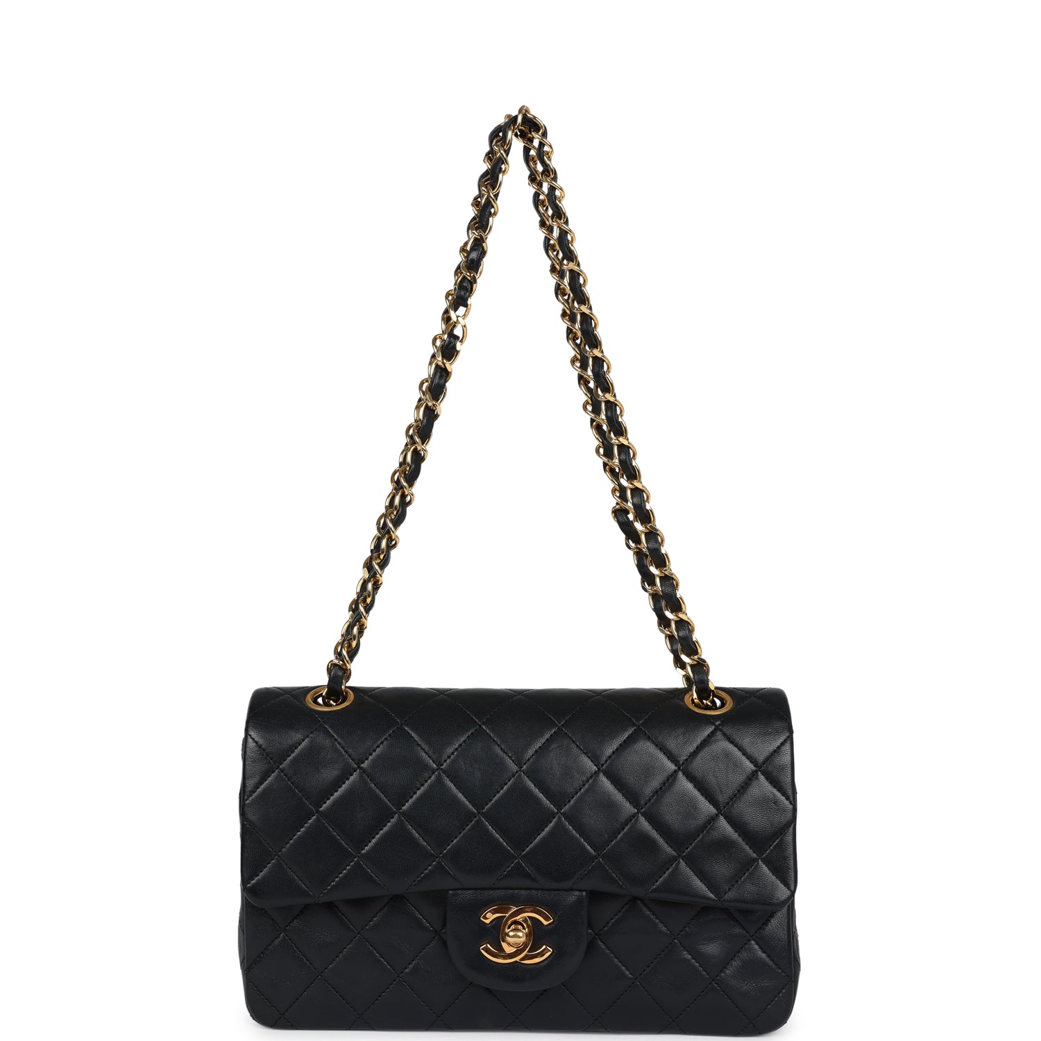 Chanel Vintage Small Classic Double Flap Black Lambskin Gold Hardware