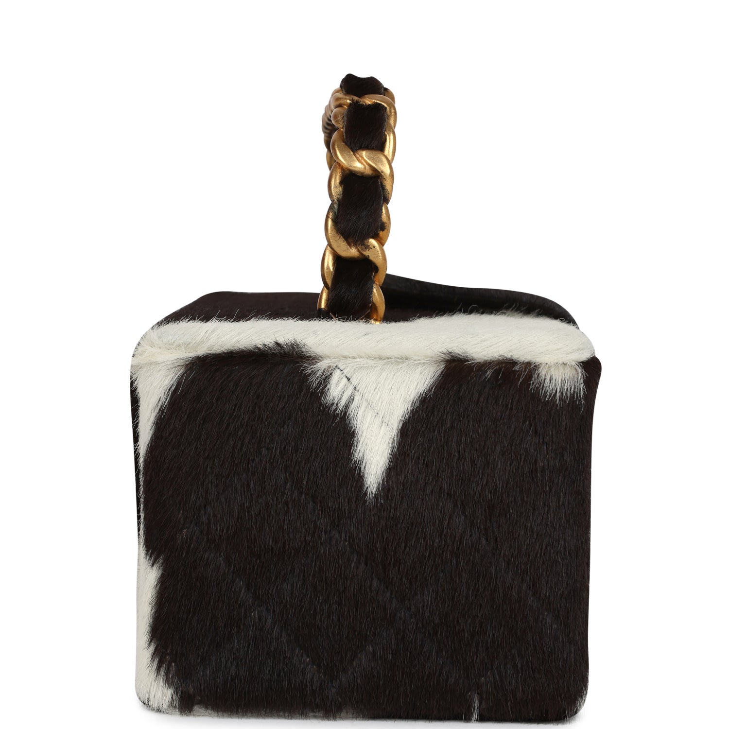 Chanel Vintage Rectangular Vanity Box Brown and White Cow Print Pony Hair Antique Gold Hardware