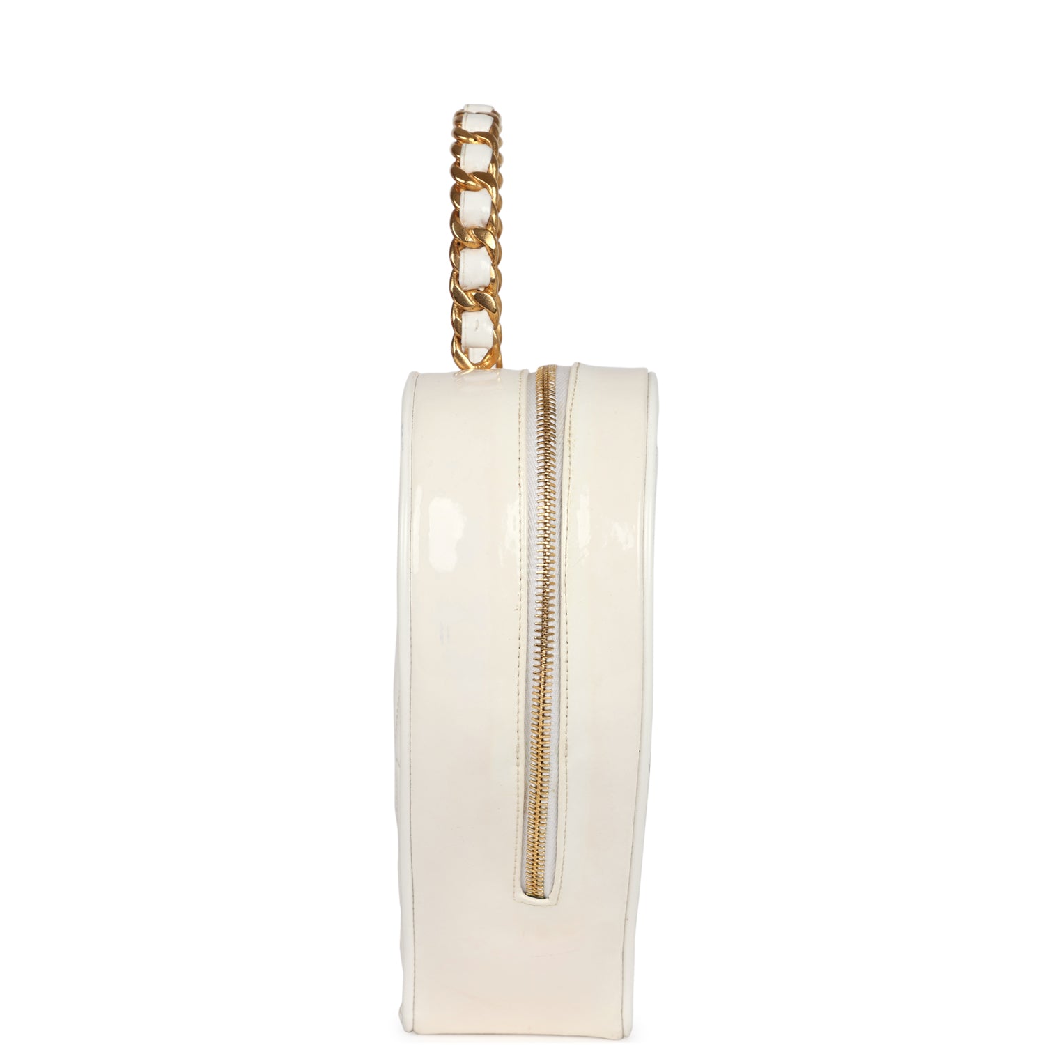 Chanel Vintage Heart Vanity Bag White and Black Patent Antique Gold Hardware