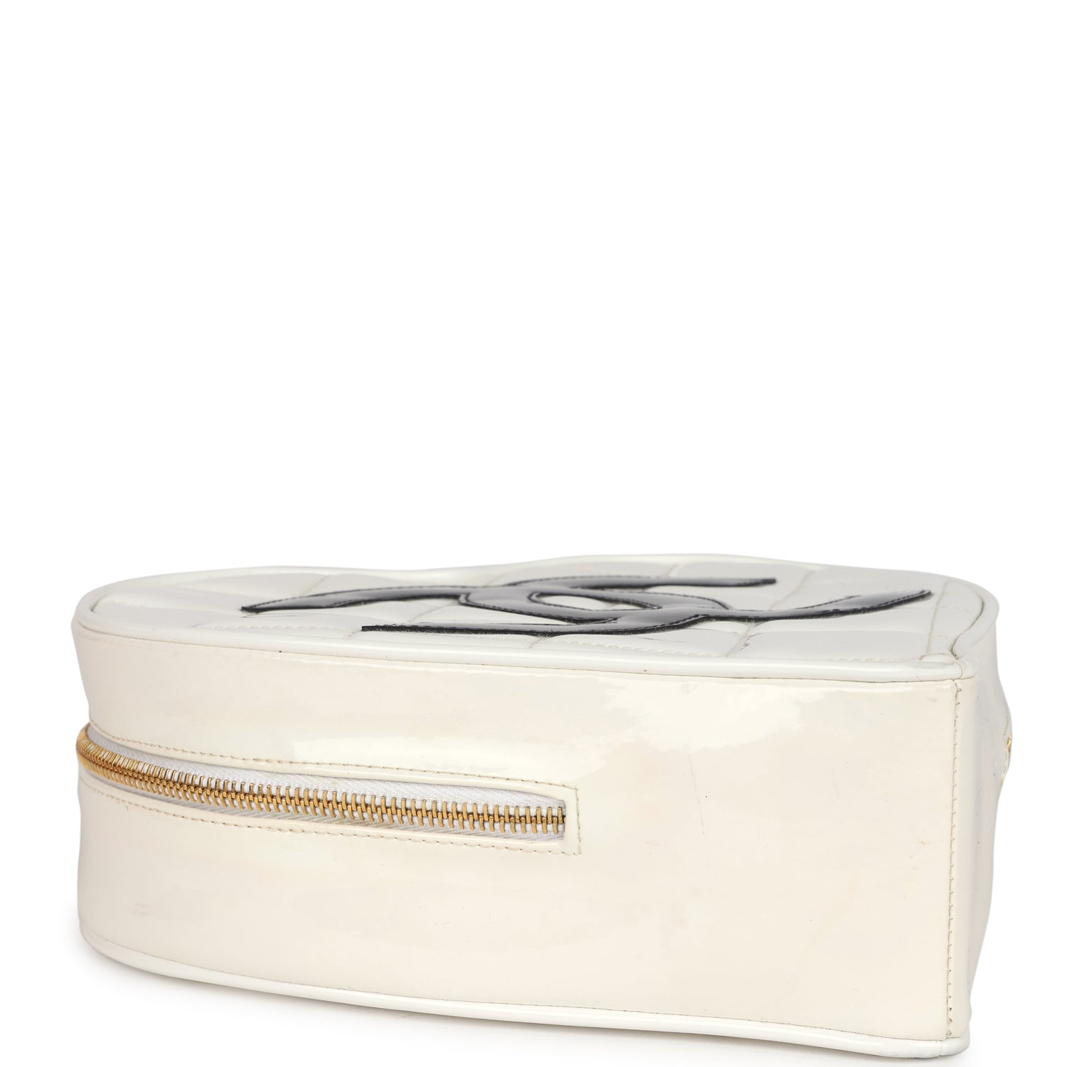 Chanel Vintage Heart Vanity Bag White and Black Patent Antique Gold Hardware