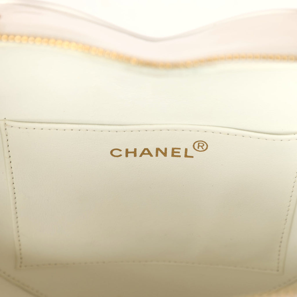 Chanel Vintage Heart Vanity Bag White and Black Patent Antique Gold Hardware