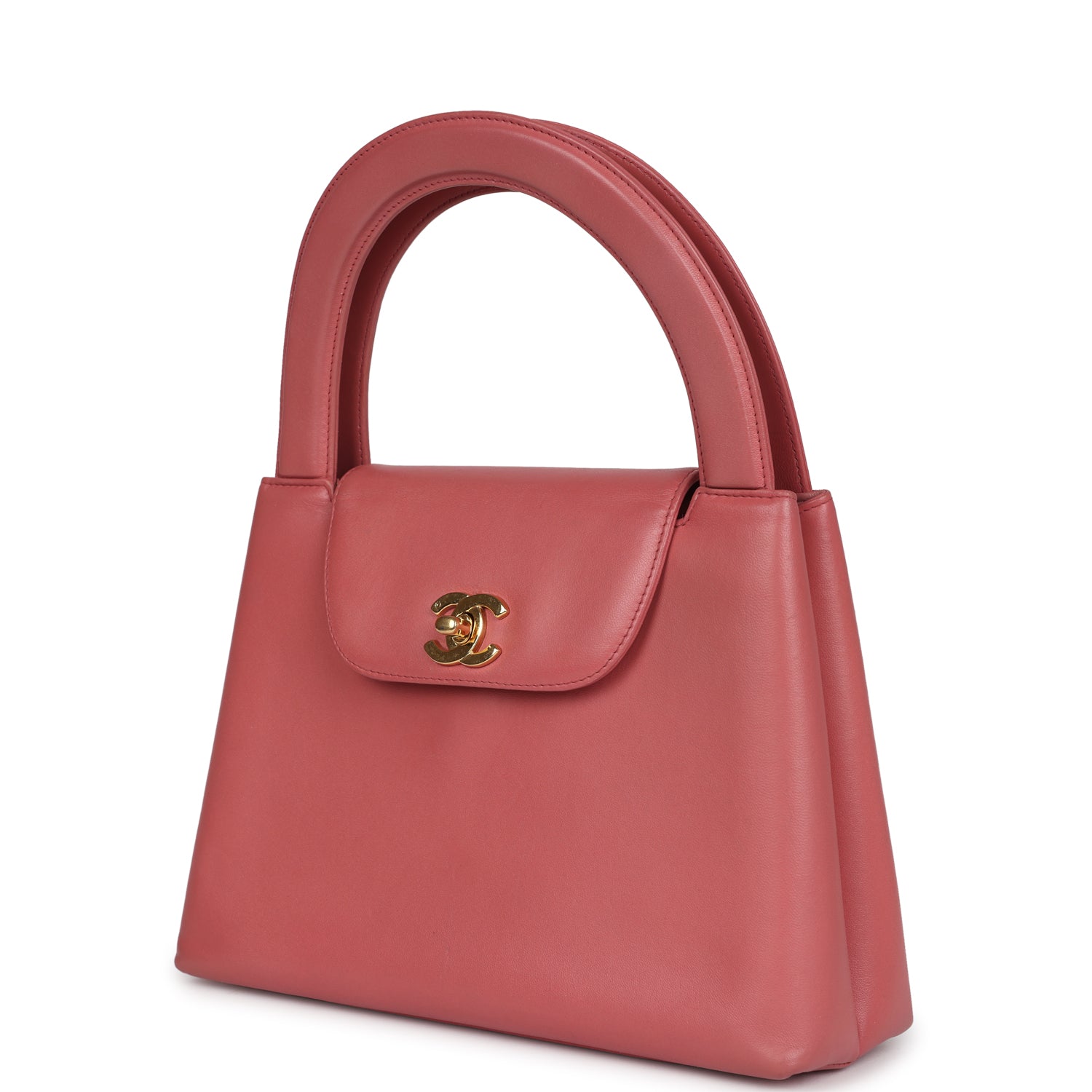 Chanel Vintage Large Kelly Pink Lambskin Gold Hardware