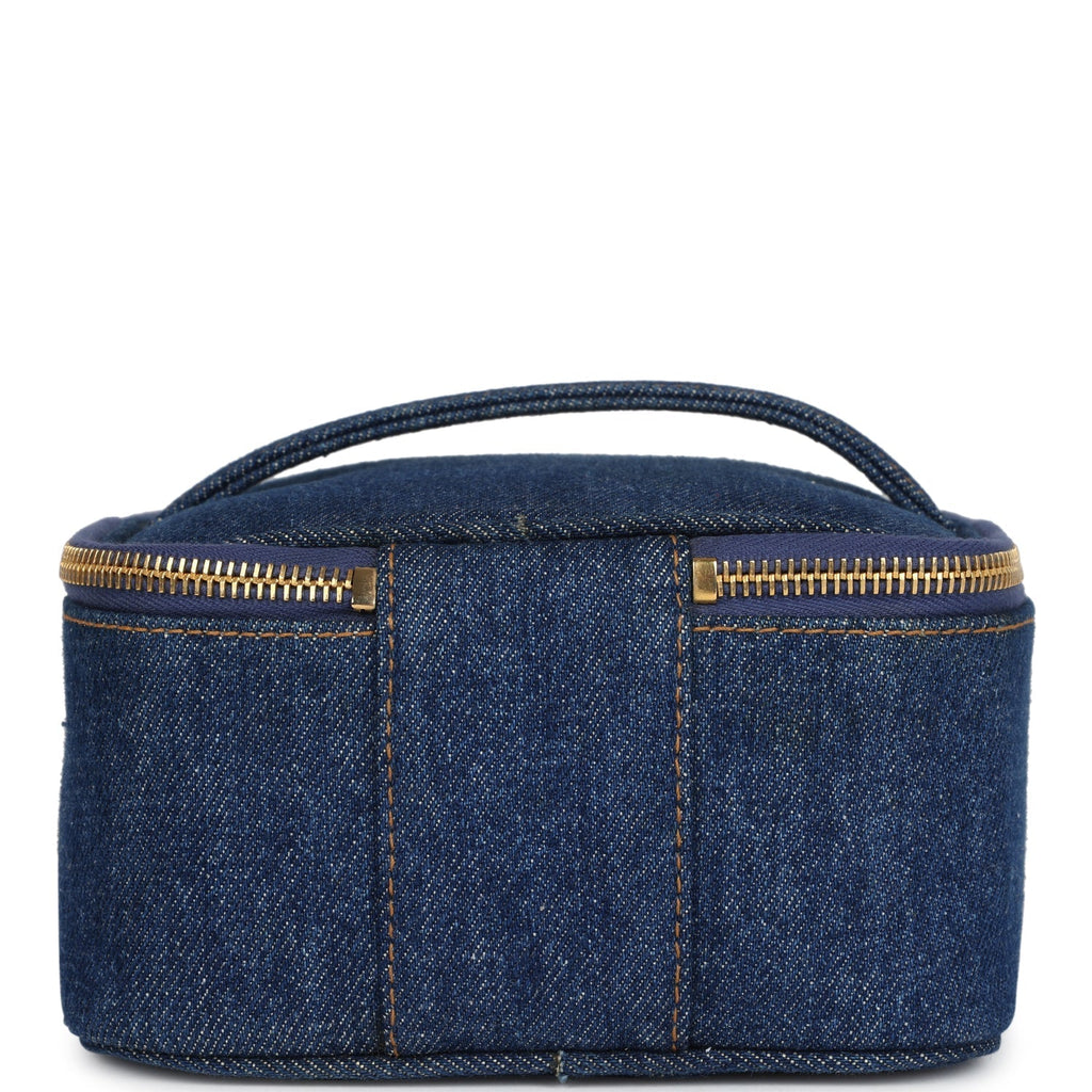 Chanel Vintage Square Vanity Case Dark Blue Denim Gold Hardware