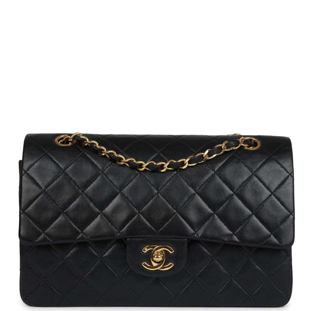 Chanel Vintage Medium Classic Double Flap Bag Black Lambskin Gold Hardware