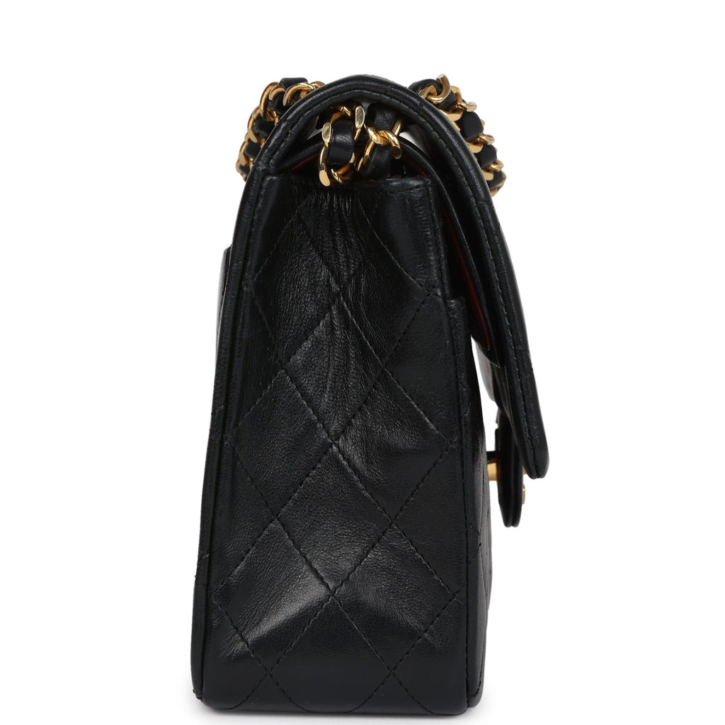 Chanel Vintage Medium Classic Double Flap Bag Black Lambskin Gold Hardware