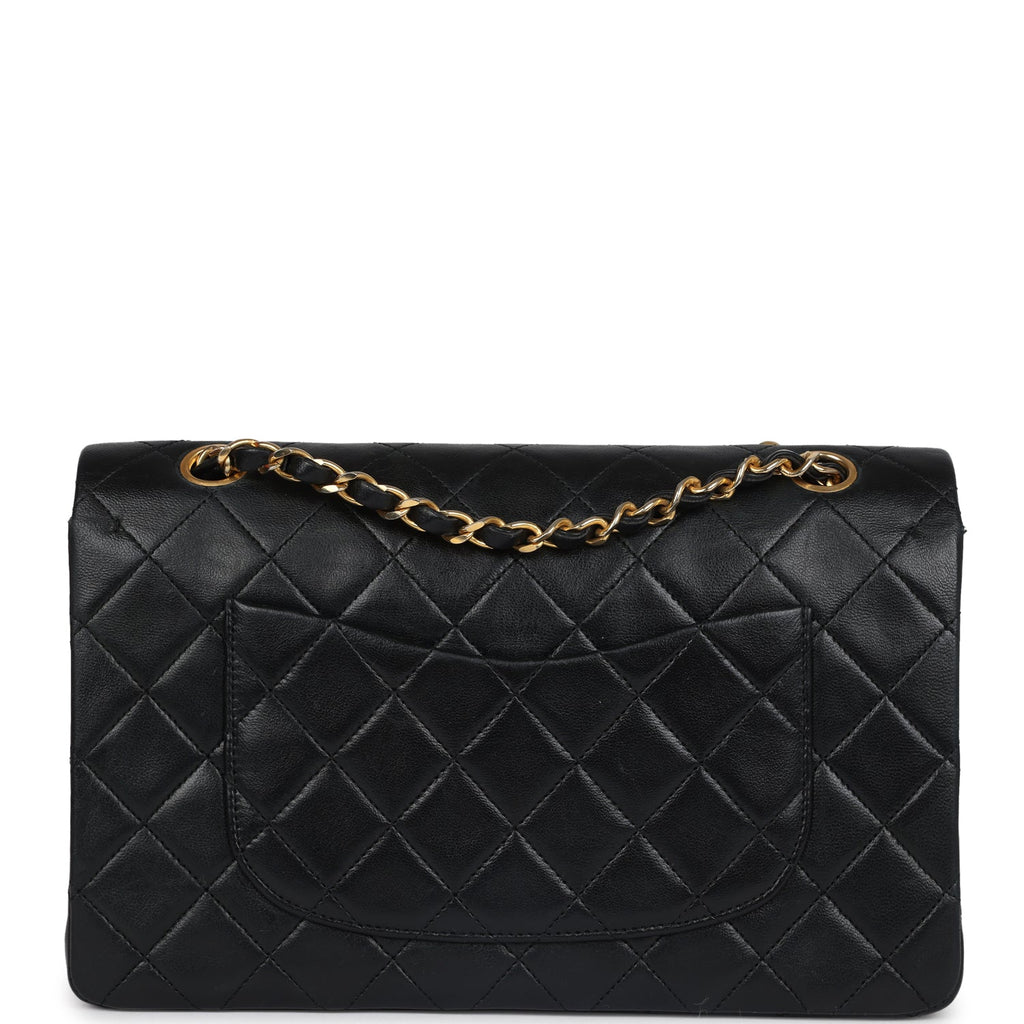 Chanel Vintage Medium Classic Double Flap Bag Black Lambskin Gold Hardware