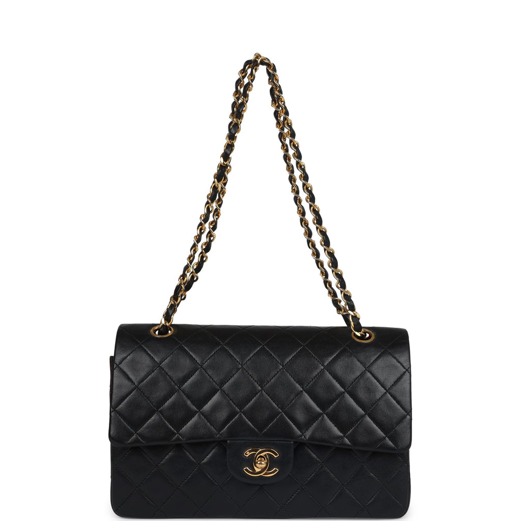 Chanel Vintage Medium Classic Double Flap Bag Black Lambskin Gold Hardware