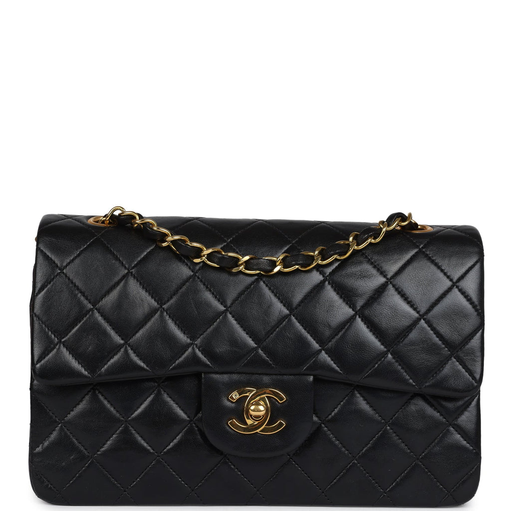 Chanel Vintage Small Classic Double Flap Black Lambskin Gold Hardware