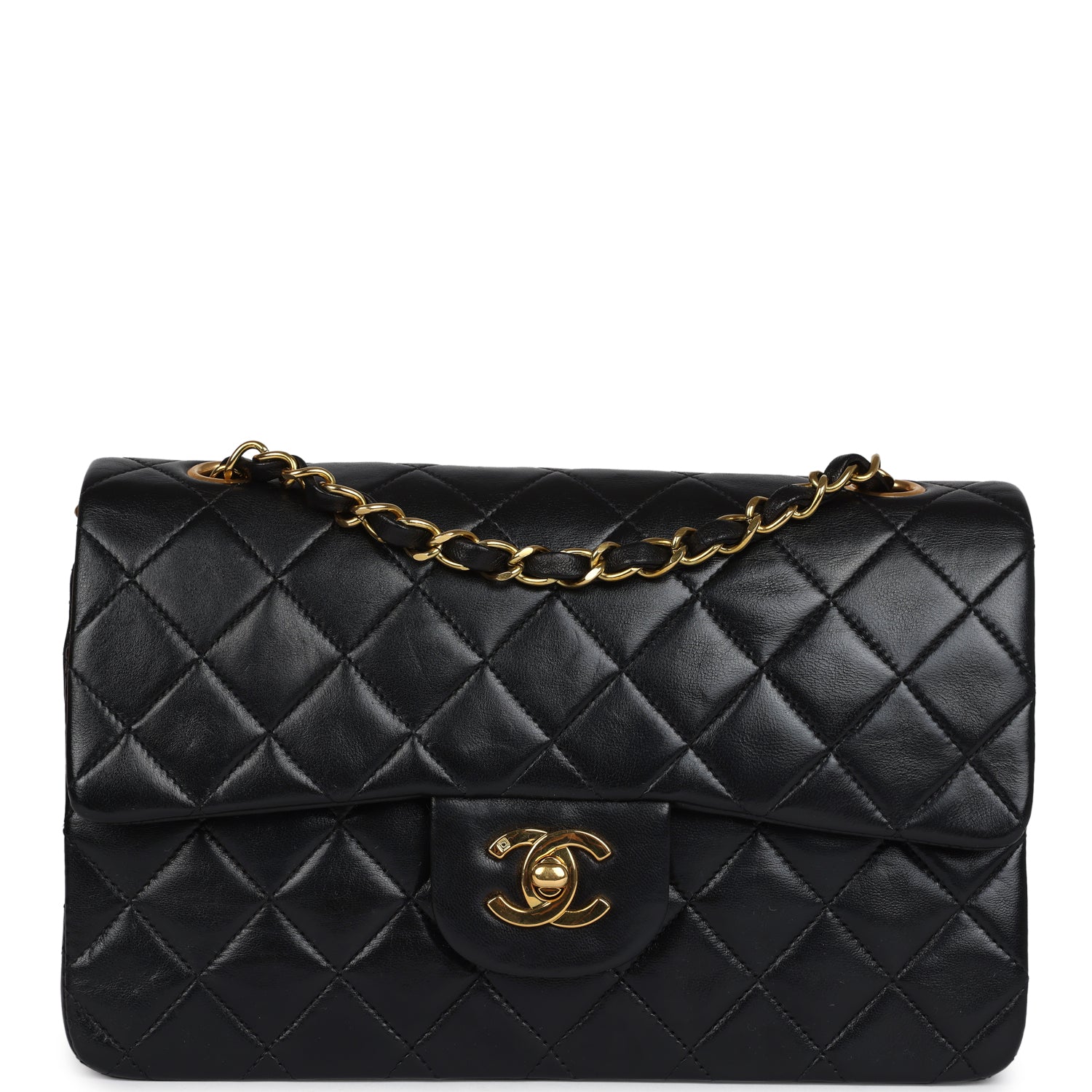 Chanel Vintage Small Classic Double Flap Black Lambskin Gold Hardware