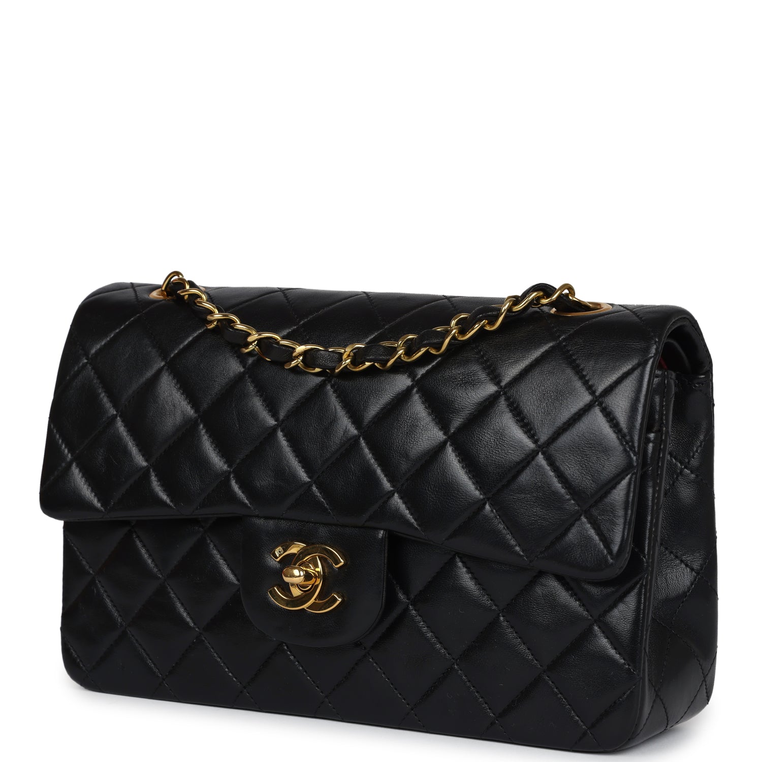 Chanel Vintage Small Classic Double Flap Black Lambskin Gold Hardware