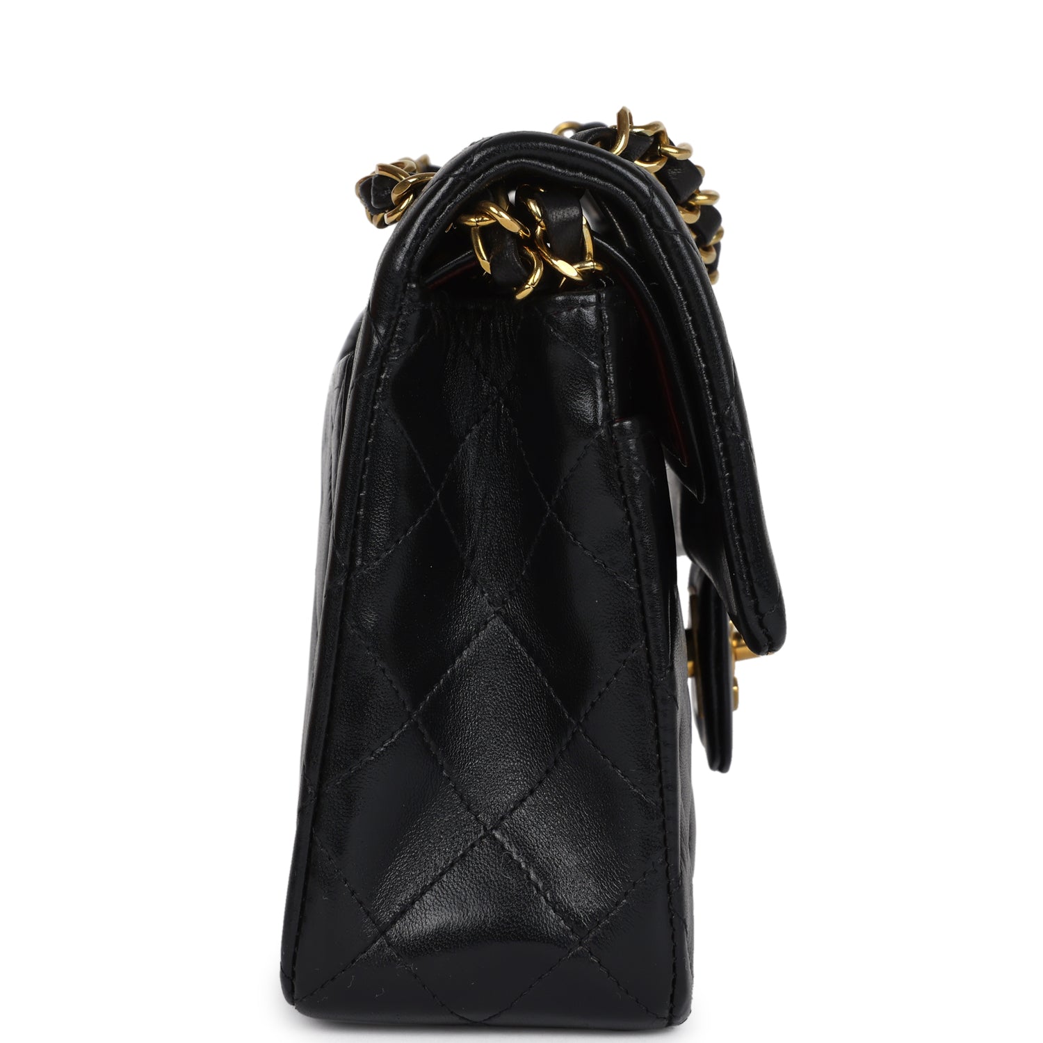 Chanel Vintage Small Classic Double Flap Black Lambskin Gold Hardware
