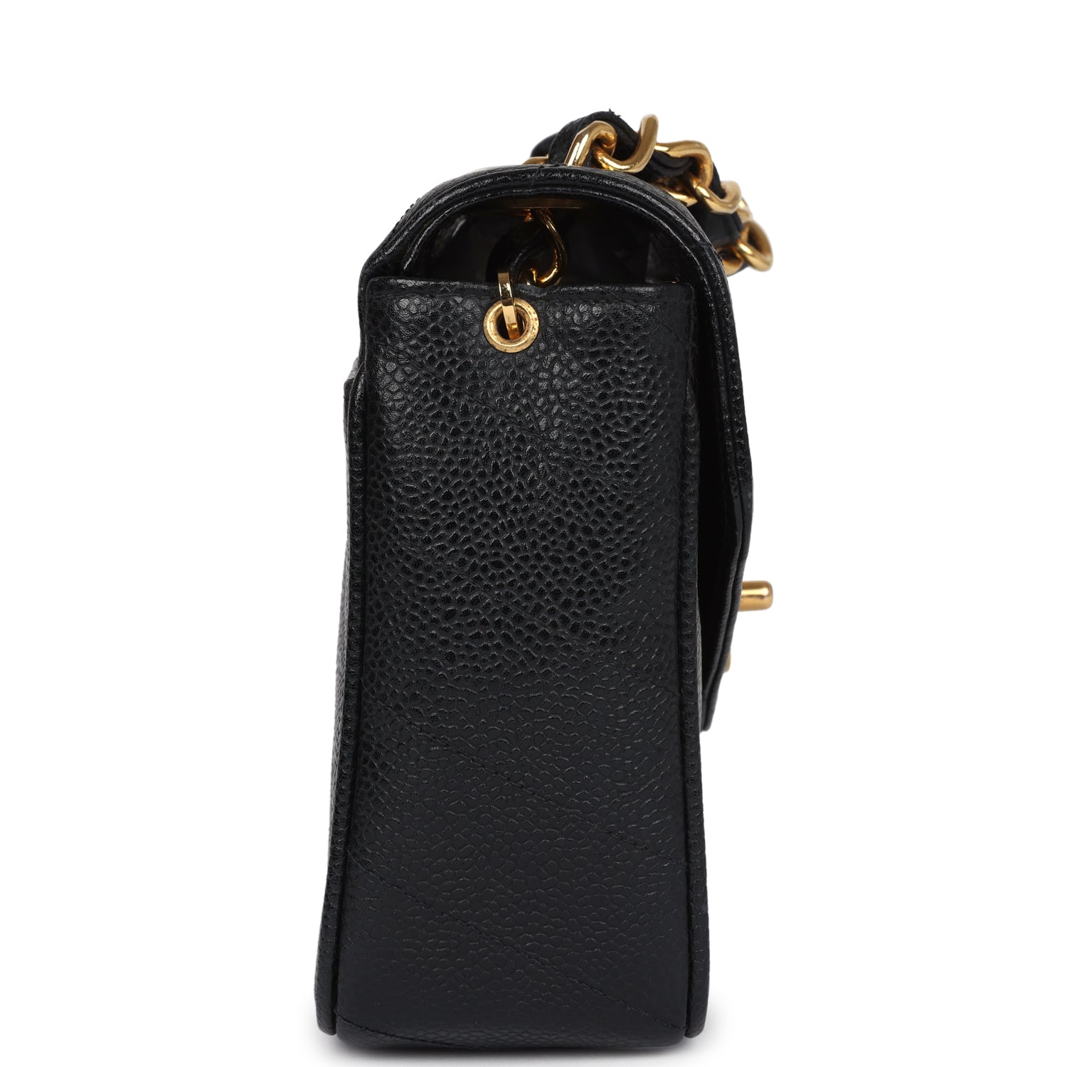 Chanel Vintage Square Chevron Envelope Flap Bag Black Caviar Gold Hardware