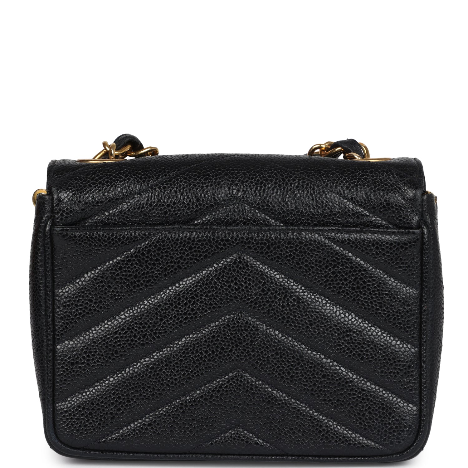 Chanel Vintage Square Chevron Envelope Flap Bag Black Caviar Gold Hardware