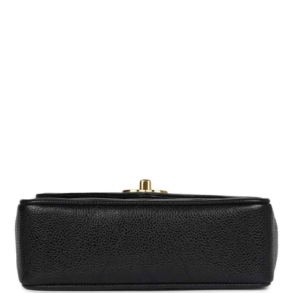 Chanel Vintage Square Chevron Envelope Flap Bag Black Caviar Gold Hardware