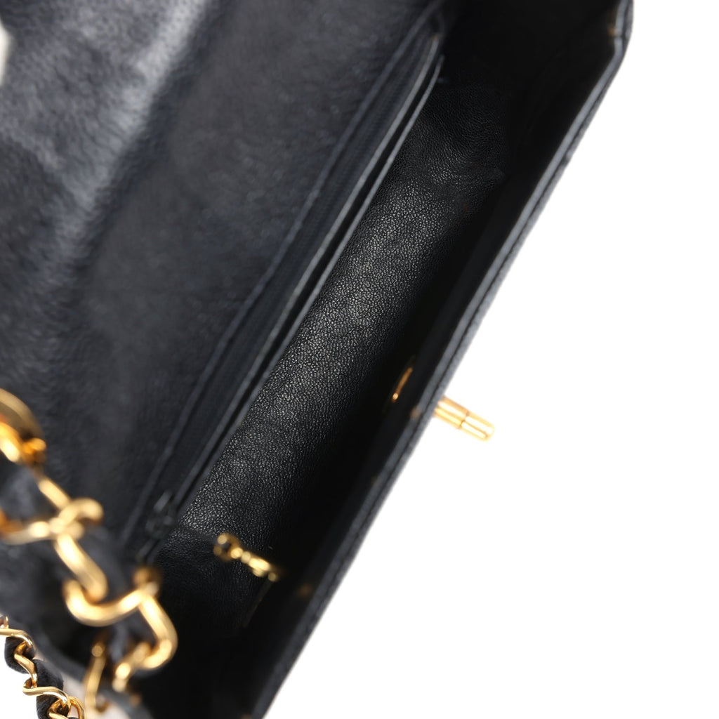 Chanel Vintage Square Chevron Envelope Flap Bag Black Caviar Gold Hardware