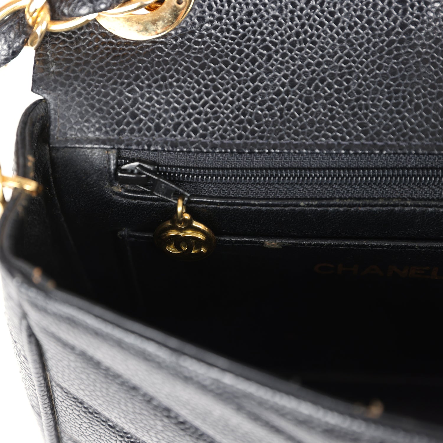 Chanel Vintage Square Chevron Envelope Flap Bag Black Caviar Gold Hardware