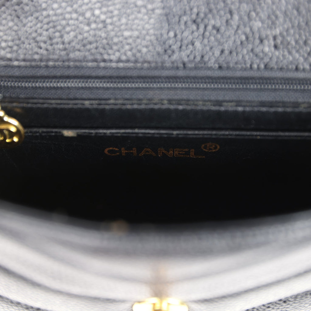 Chanel Vintage Square Chevron Envelope Flap Bag Black Caviar Gold Hardware
