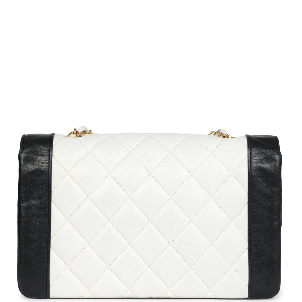 Chanel Vintage Medium Diana Flap Bag White and Black Lambskin Gold Hardware