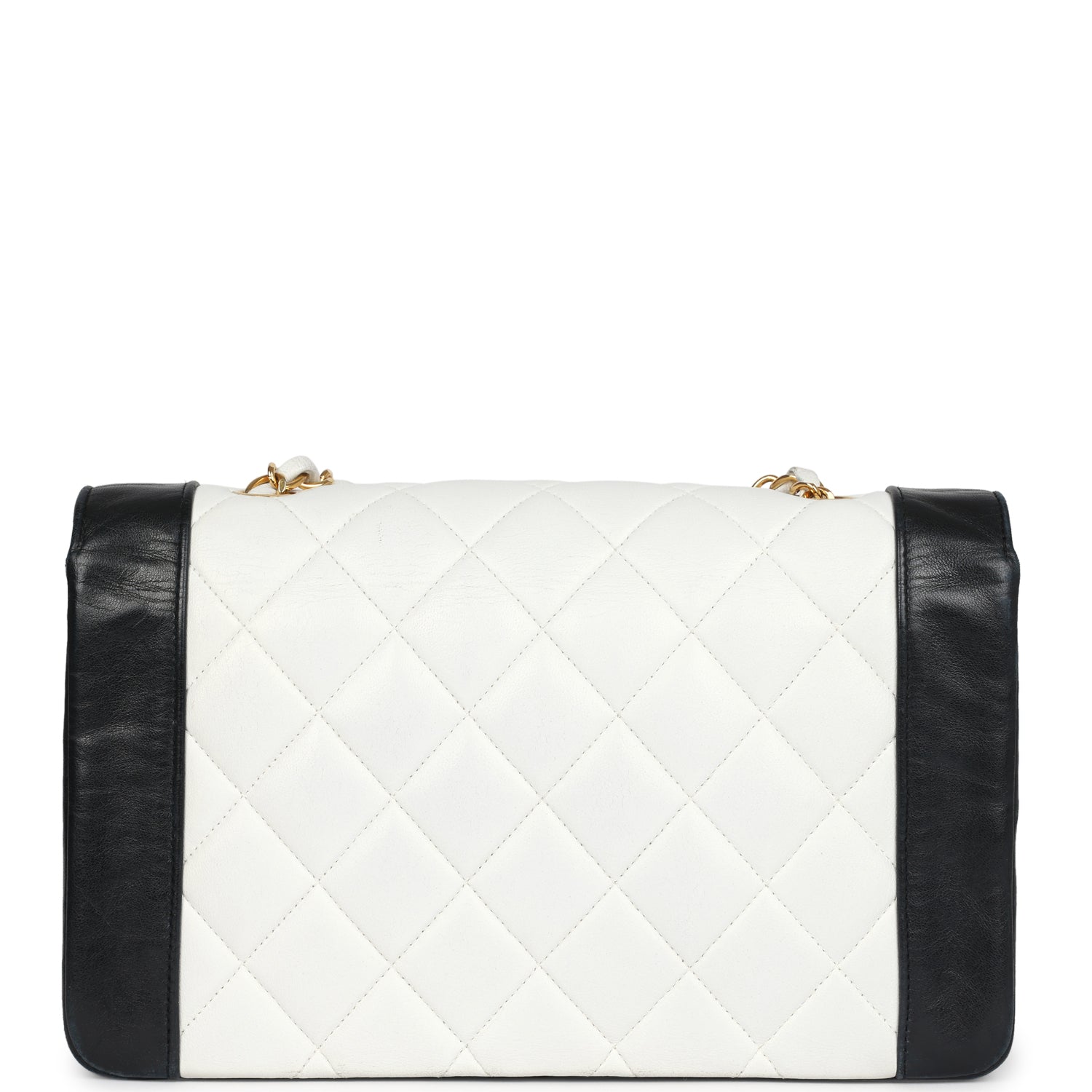 Chanel Vintage Medium Diana Flap Bag White and Black Lambskin Gold Hardware