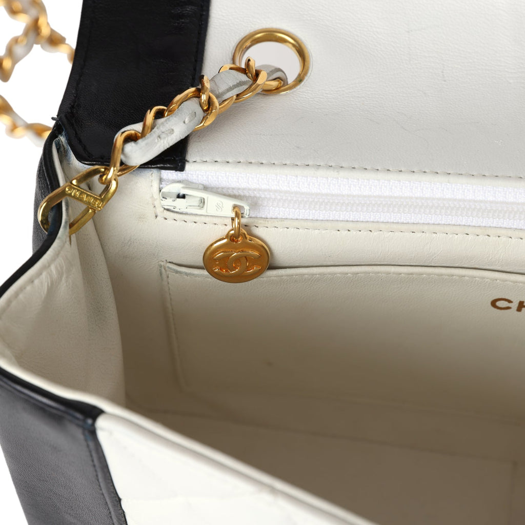 Chanel Vintage Medium Diana Flap Bag White and Black Lambskin Gold Hardware