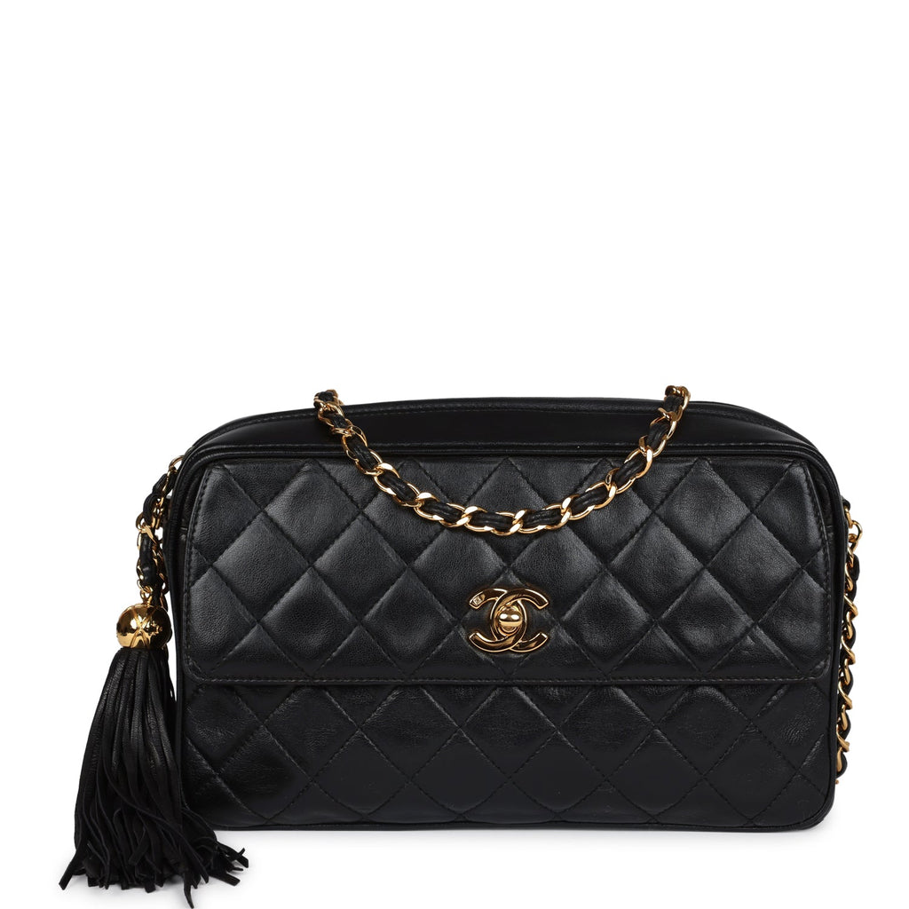Chanel Vintage Medium Pocket Camera Bag Black Lambskin Gold Hardware