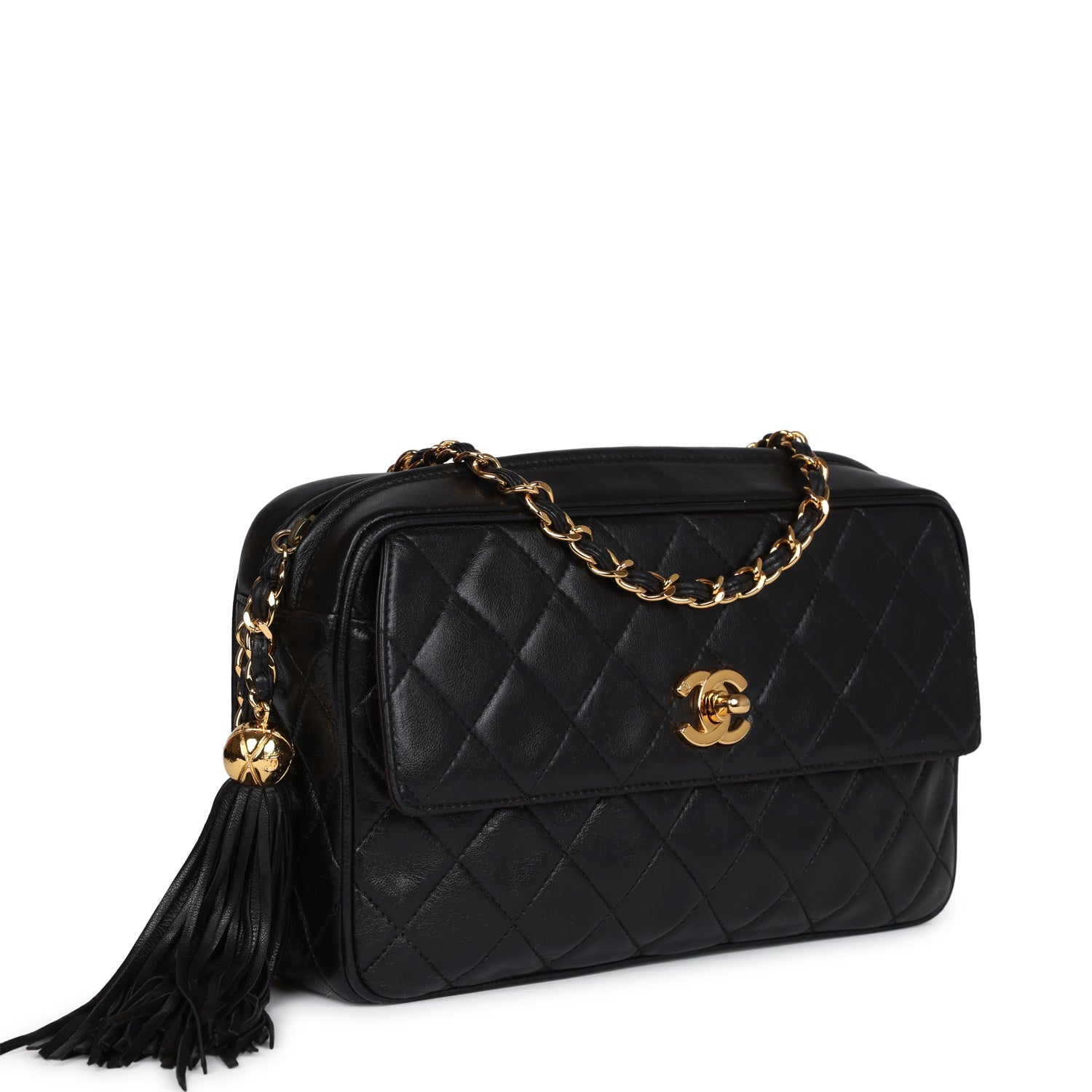 Chanel Vintage Medium Pocket Camera Bag Black Lambskin Gold Hardware