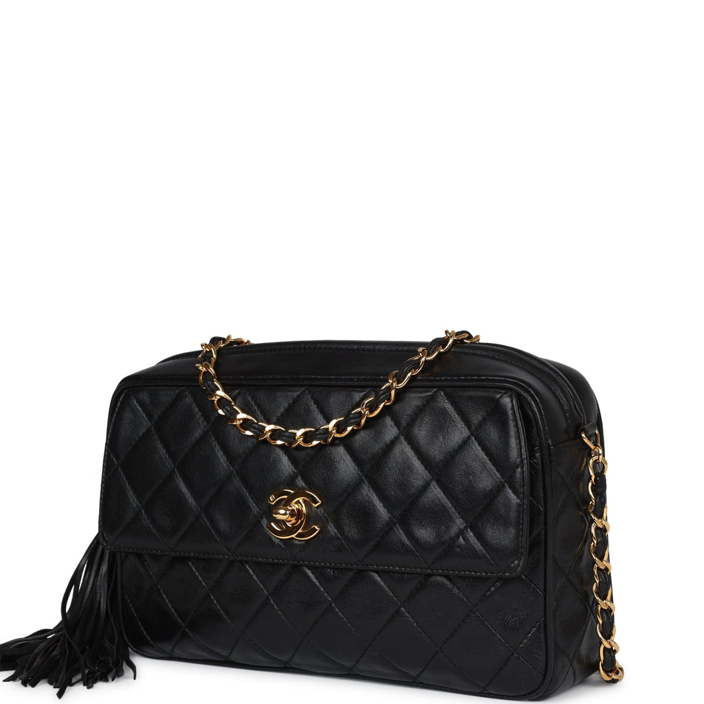 Chanel Vintage Medium Pocket Camera Bag Black Lambskin Gold Hardware