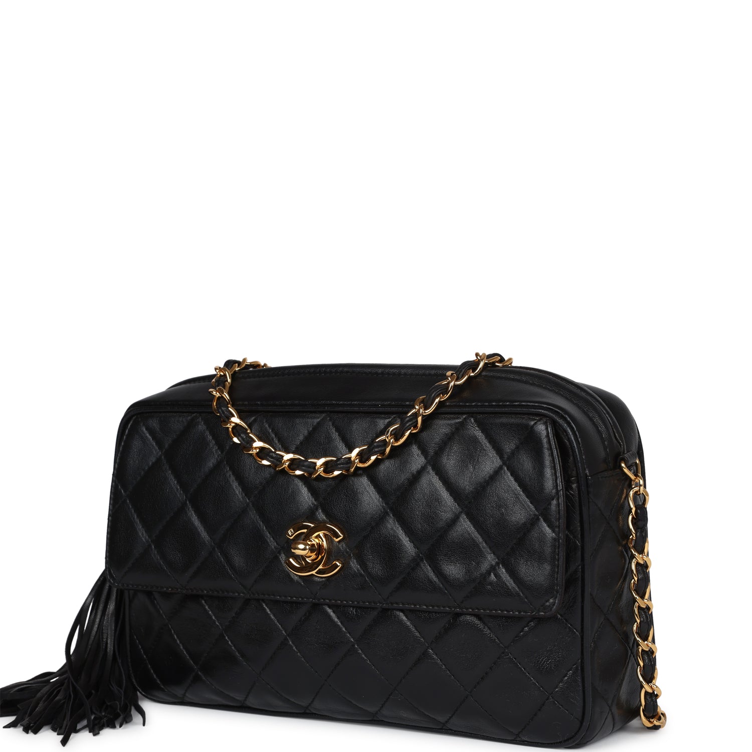 Chanel Vintage Medium Pocket Camera Bag Black Lambskin Gold Hardware