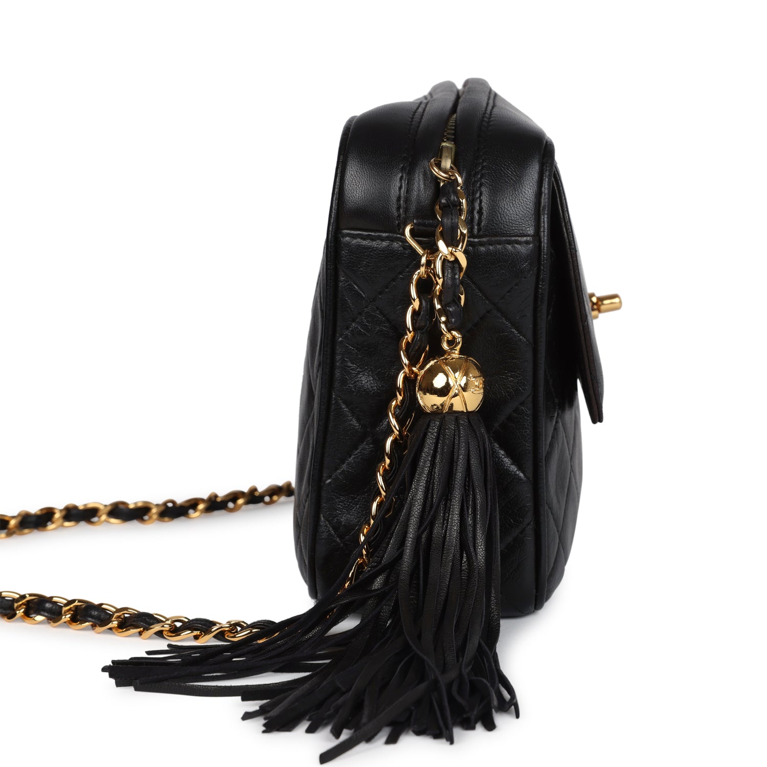 Chanel Vintage Medium Pocket Camera Bag Black Lambskin Gold Hardware