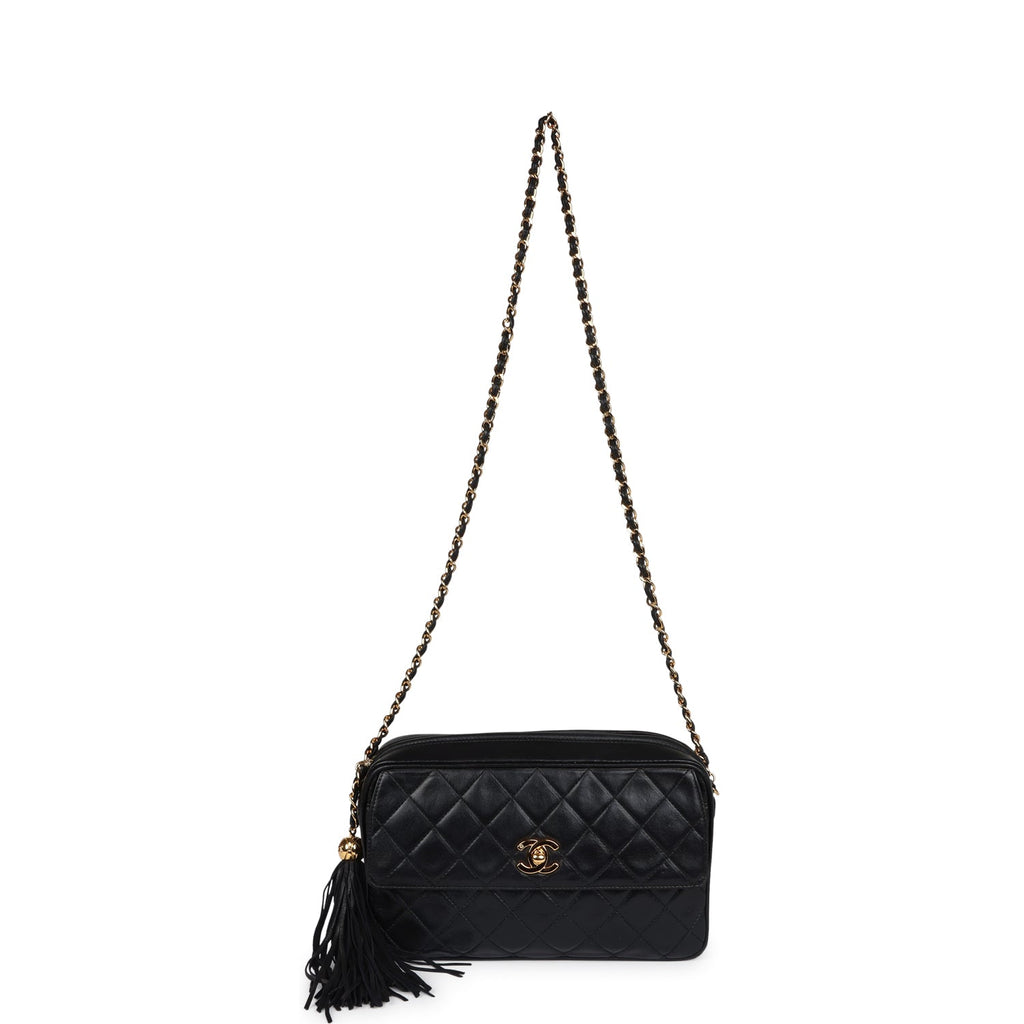Chanel Vintage Medium Pocket Camera Bag Black Lambskin Gold Hardware