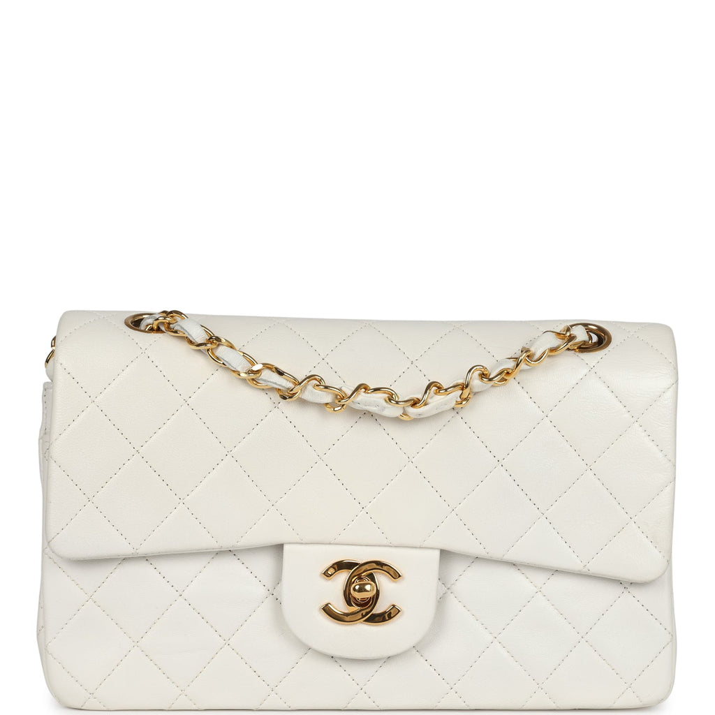 Chanel Vintage Small Classic Double Flap White Lambskin Gold Hardware