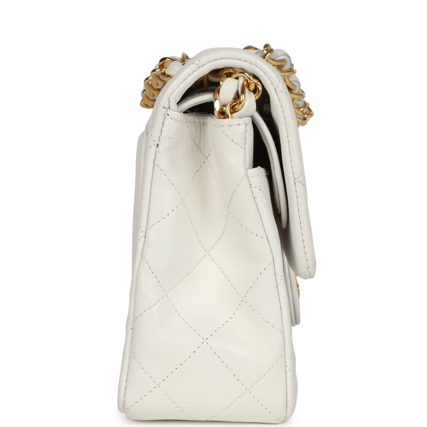 Chanel Vintage Small Classic Double Flap White Lambskin Gold Hardware