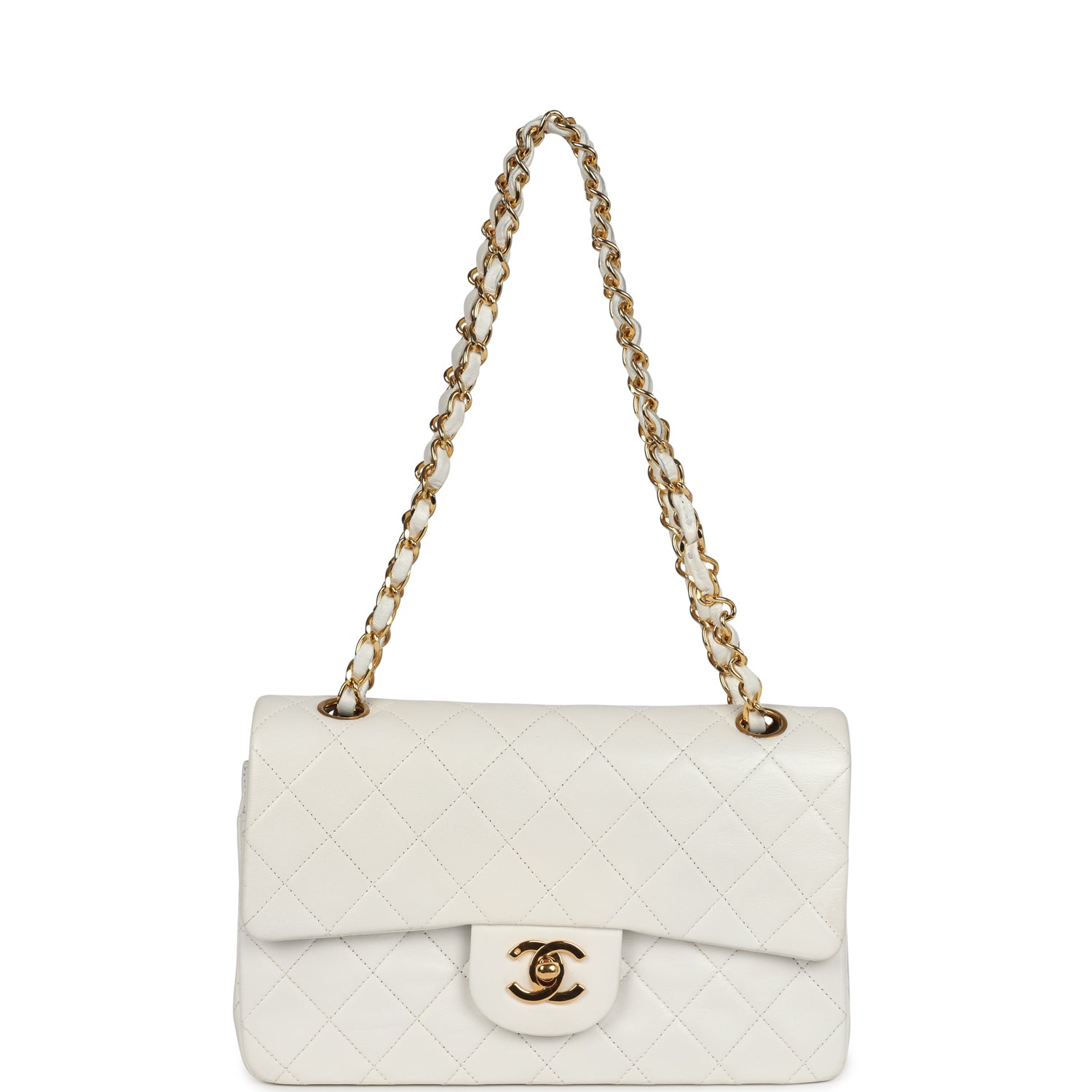 Chanel Vintage Small Classic Double Flap White Lambskin Gold Hardware