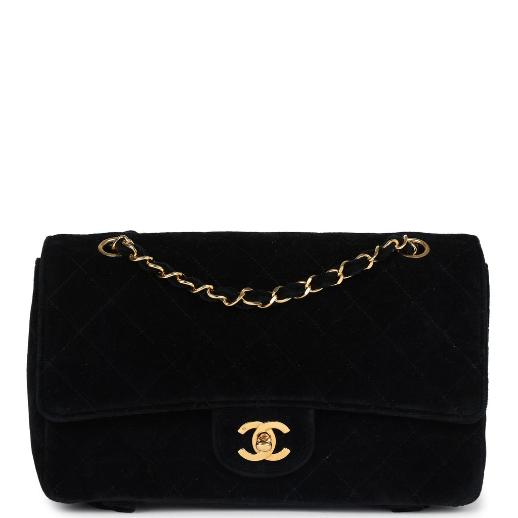Chanel Vintage Medium Single Flap Bag with Magazine Holder Black Velvet Gold Hardware