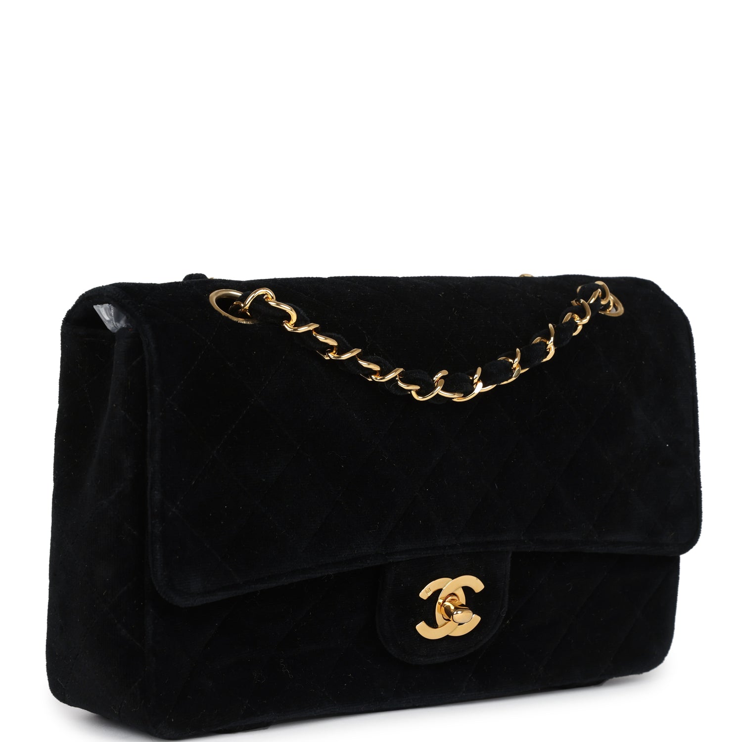 Chanel Vintage Medium Single Flap Bag with Magazine Holder Black Velvet Gold Hardware