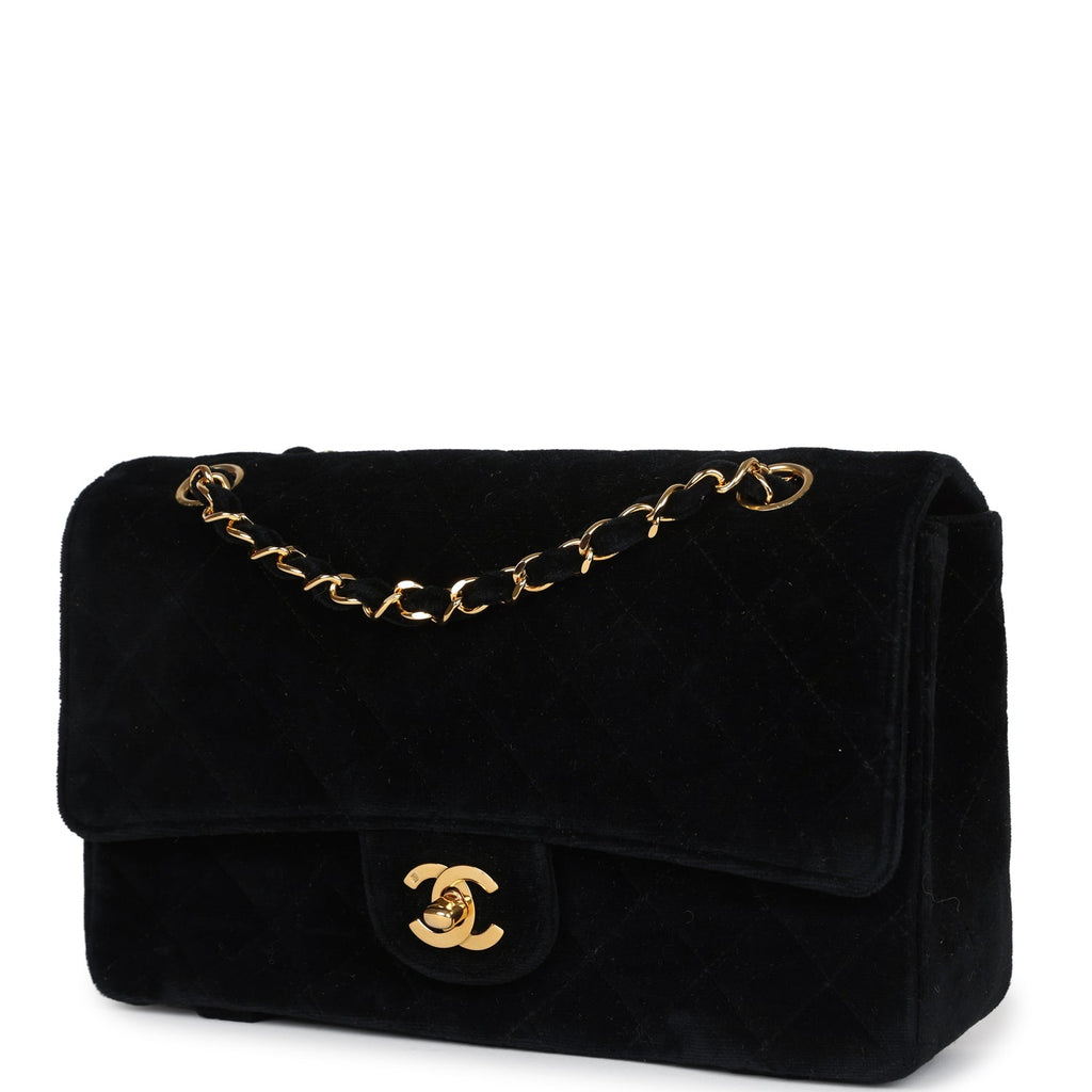 Chanel Vintage Medium Single Flap Bag with Magazine Holder Black Velvet Gold Hardware