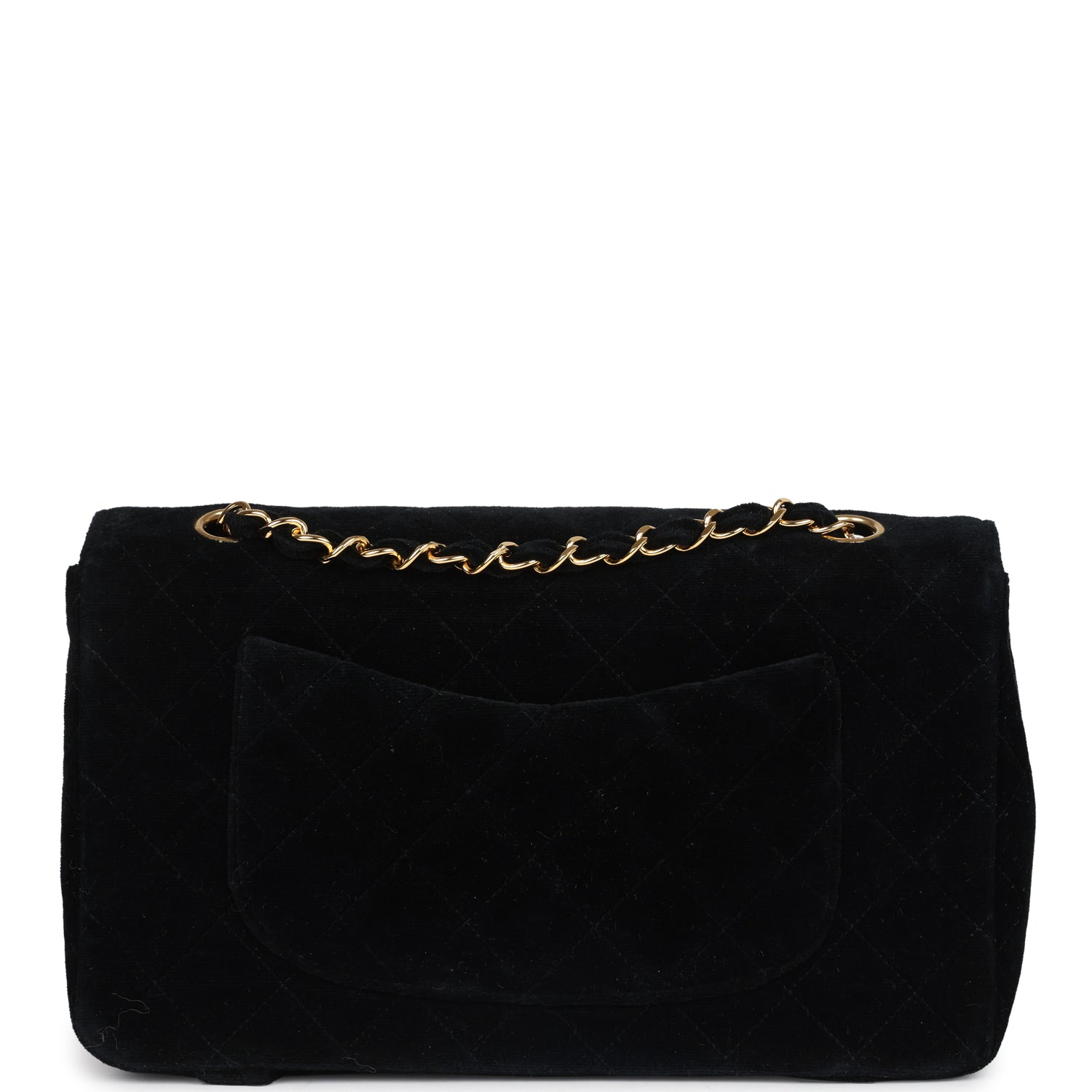 Chanel Vintage Medium Single Flap Bag with Magazine Holder Black Velvet Gold Hardware