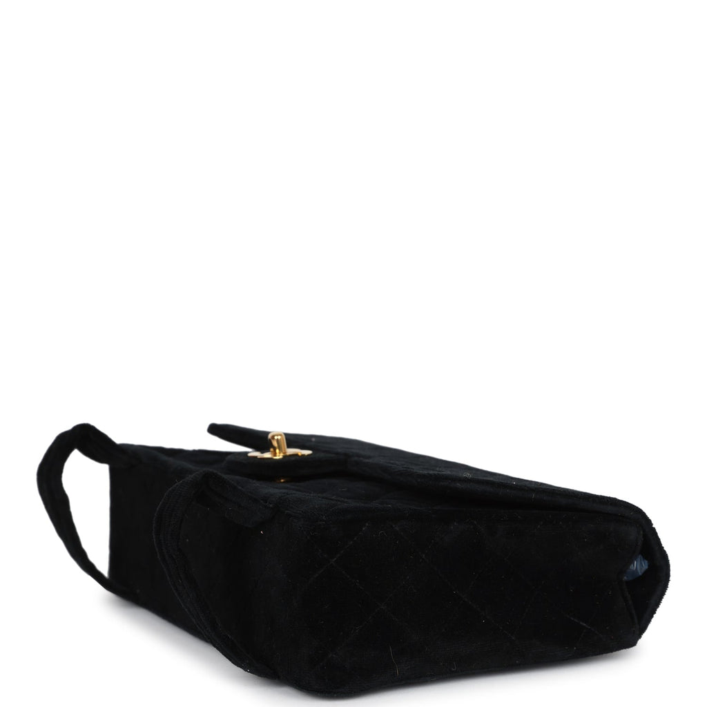 Chanel Vintage Medium Single Flap Bag with Magazine Holder Black Velvet Gold Hardware