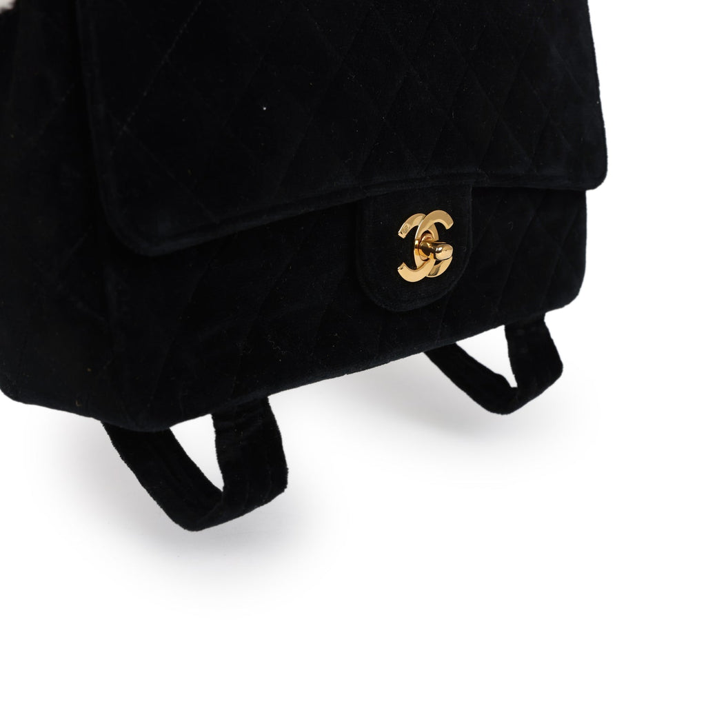 Chanel Vintage Medium Single Flap Bag with Magazine Holder Black Velvet Gold Hardware
