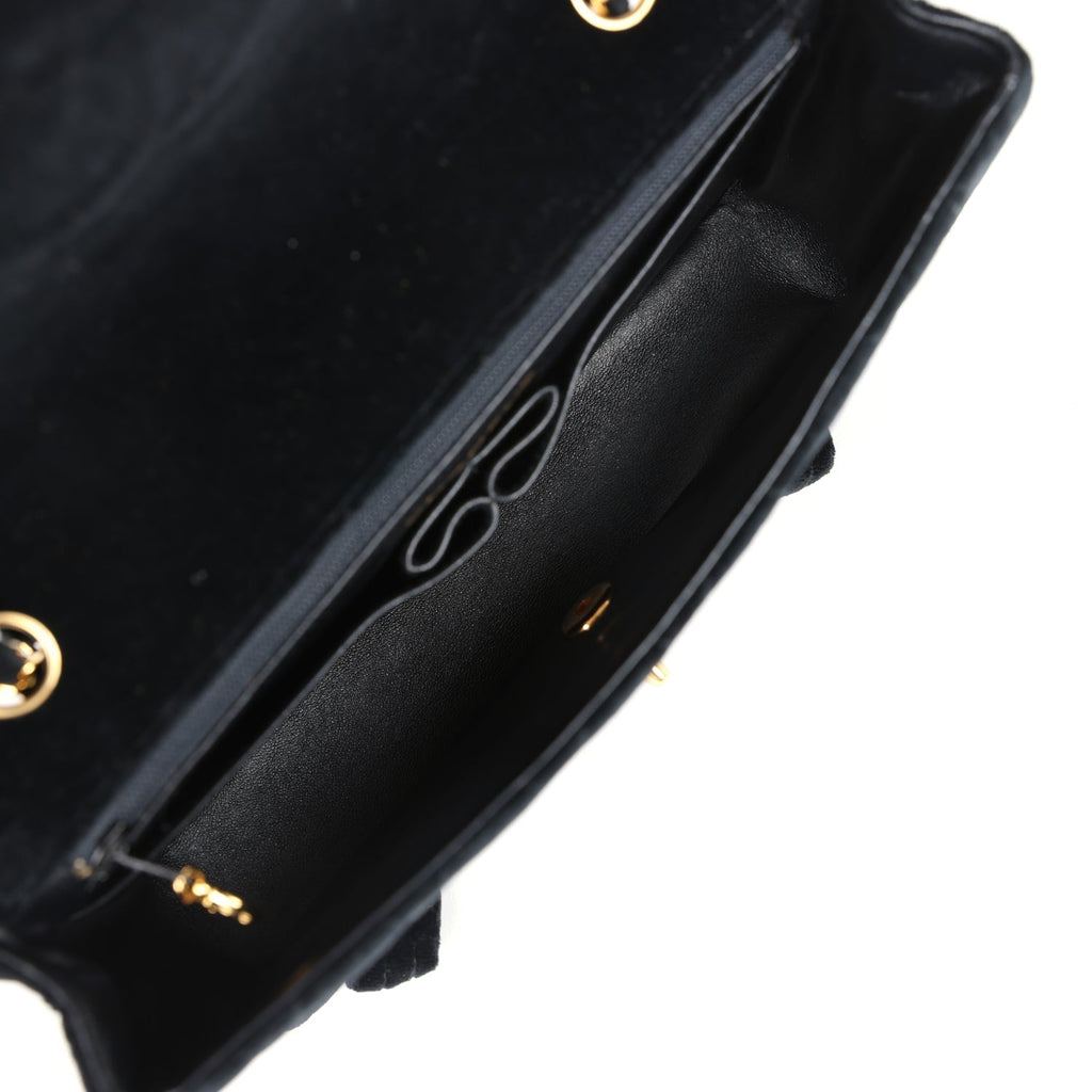 Chanel Vintage Medium Single Flap Bag with Magazine Holder Black Velvet Gold Hardware