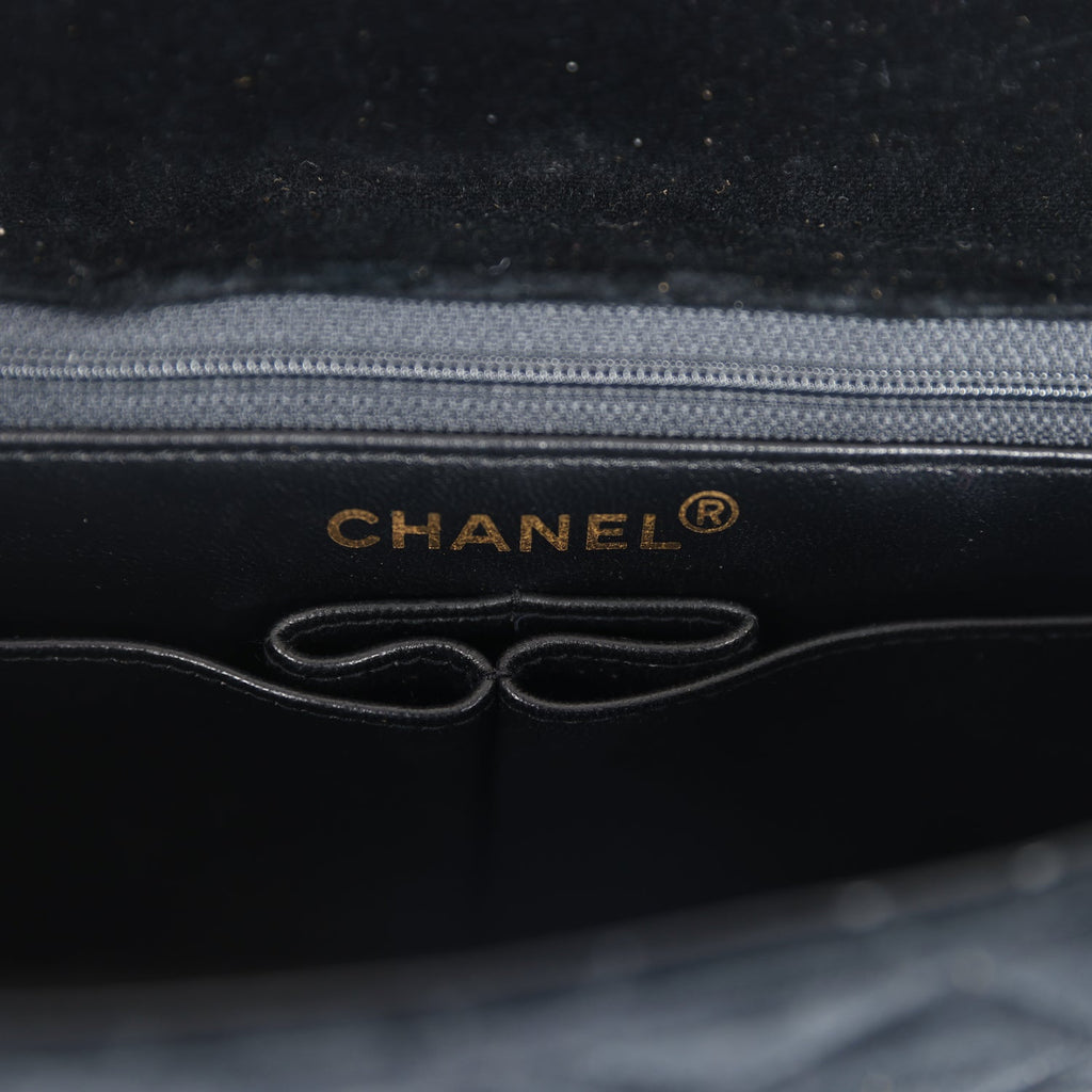 Chanel Vintage Medium Single Flap Bag with Magazine Holder Black Velvet Gold Hardware