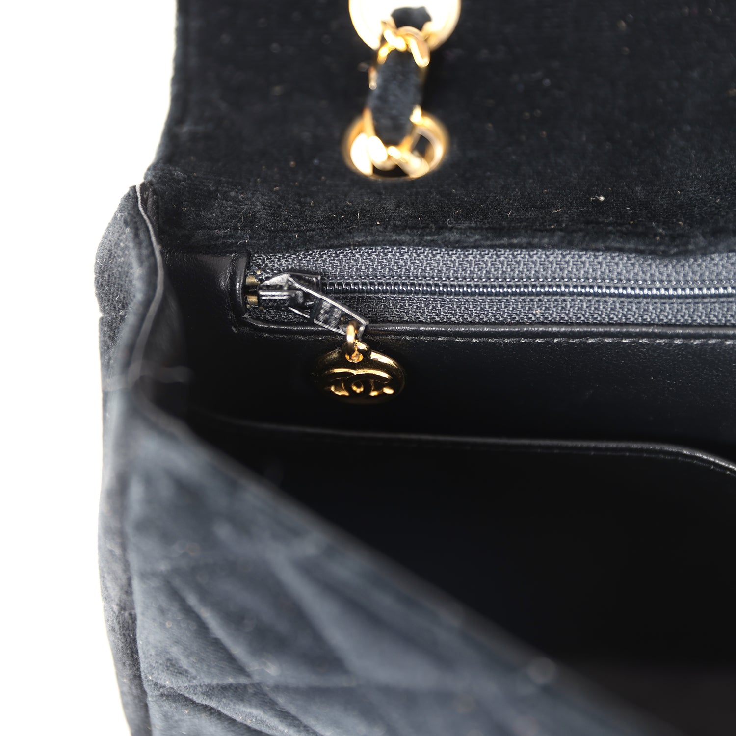 Chanel Vintage Medium Single Flap Bag with Magazine Holder Black Velvet Gold Hardware