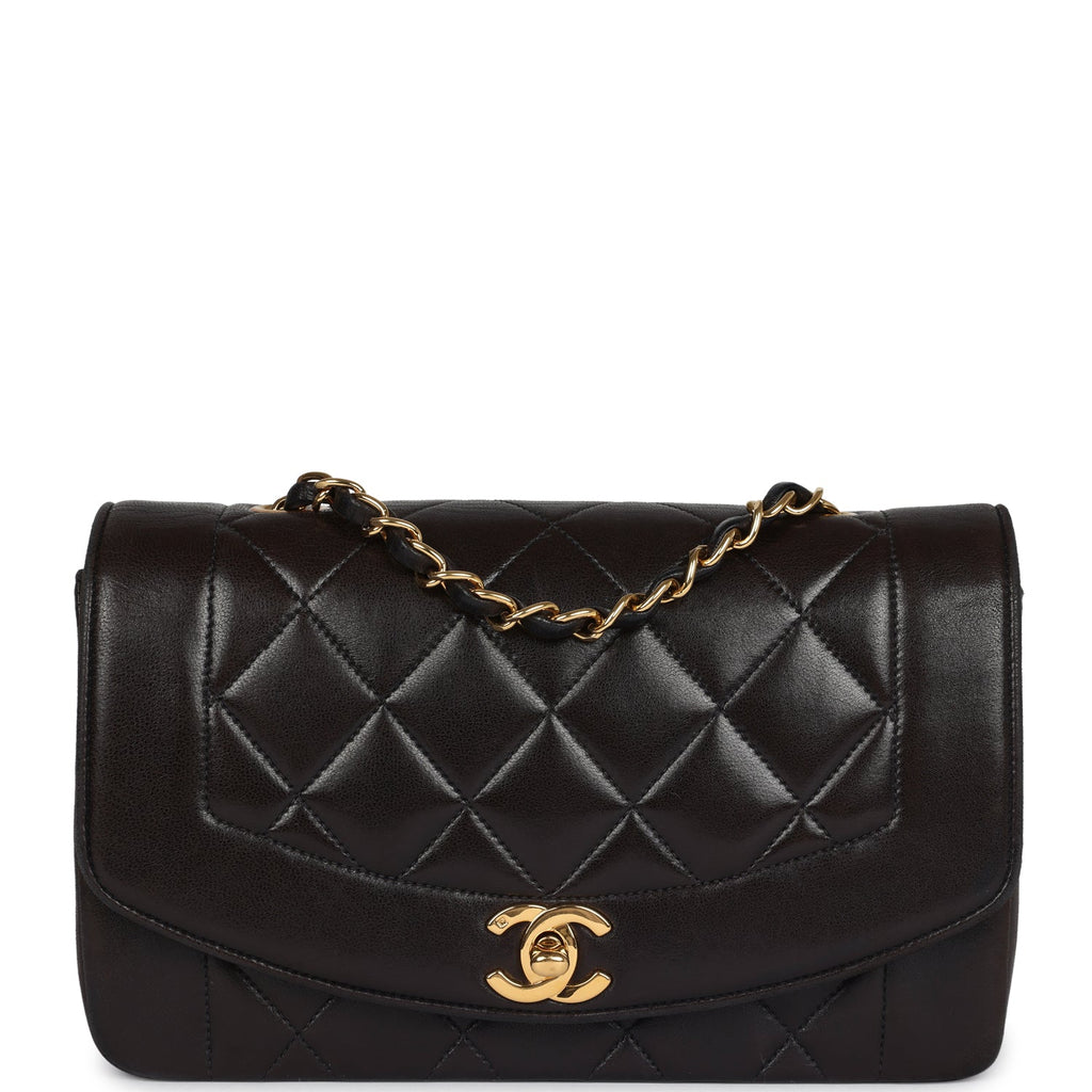 Chanel Vintage Small Diana Flap Bag Black Lambskin Gold Hardware