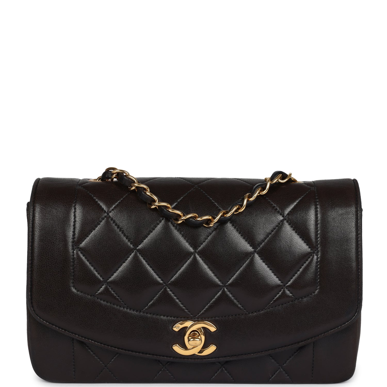 Chanel Vintage Small Diana Flap Bag Black Lambskin Gold Hardware