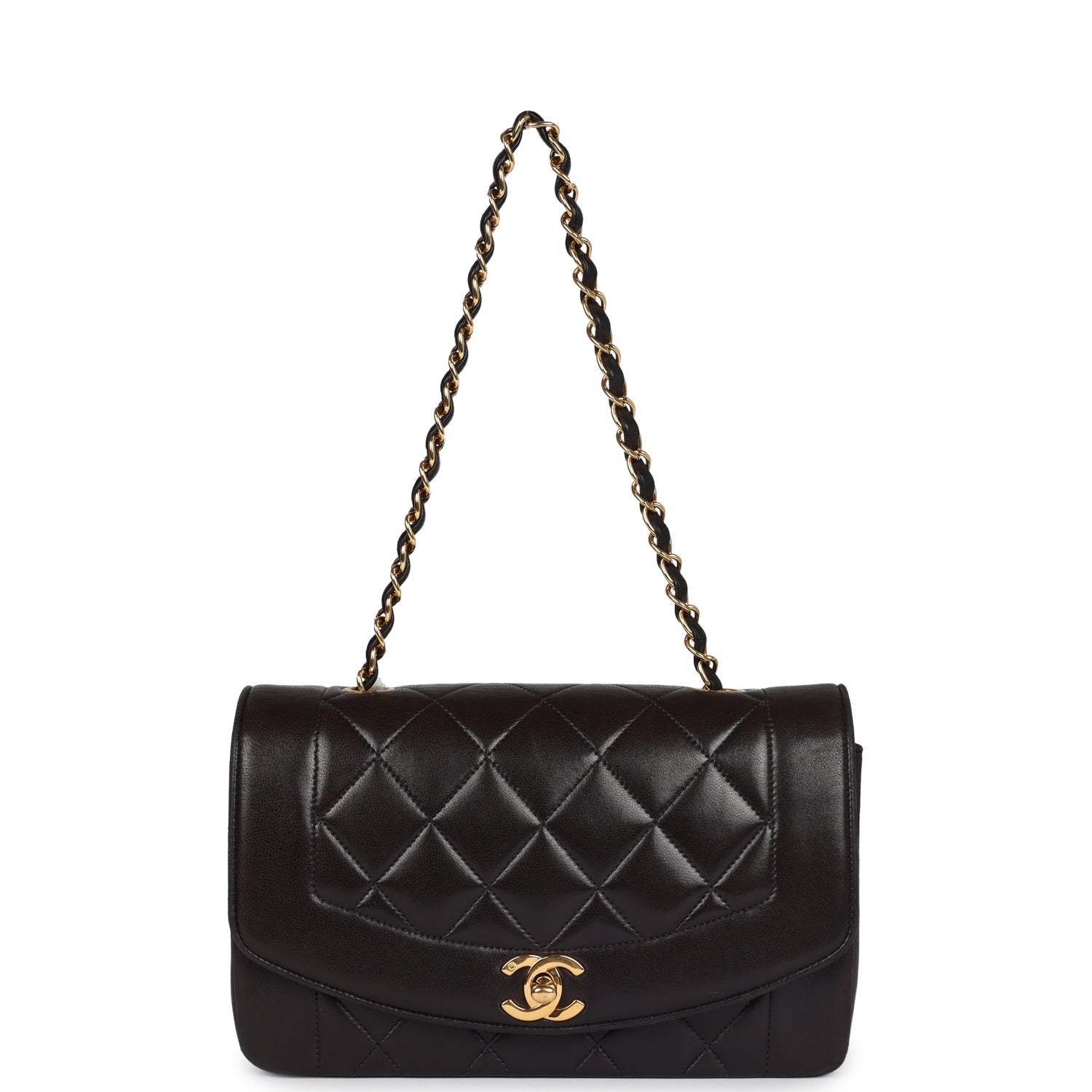 Chanel Vintage Small Diana Flap Bag Black Lambskin Gold Hardware