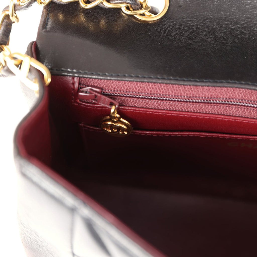 Chanel Vintage Small Diana Flap Bag Black Lambskin Gold Hardware