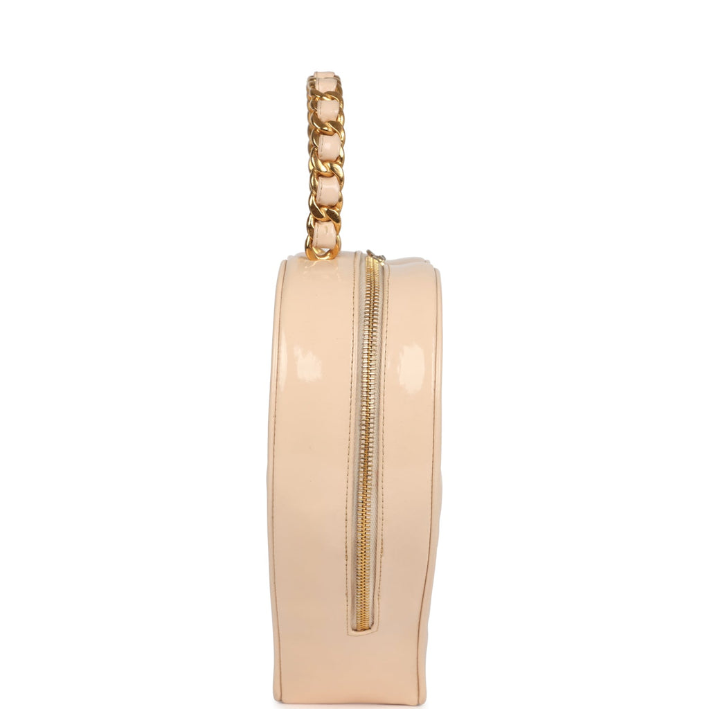 Chanel Vintage Heart Vanity Bag Beige and Black Patent Antique Gold Hardware