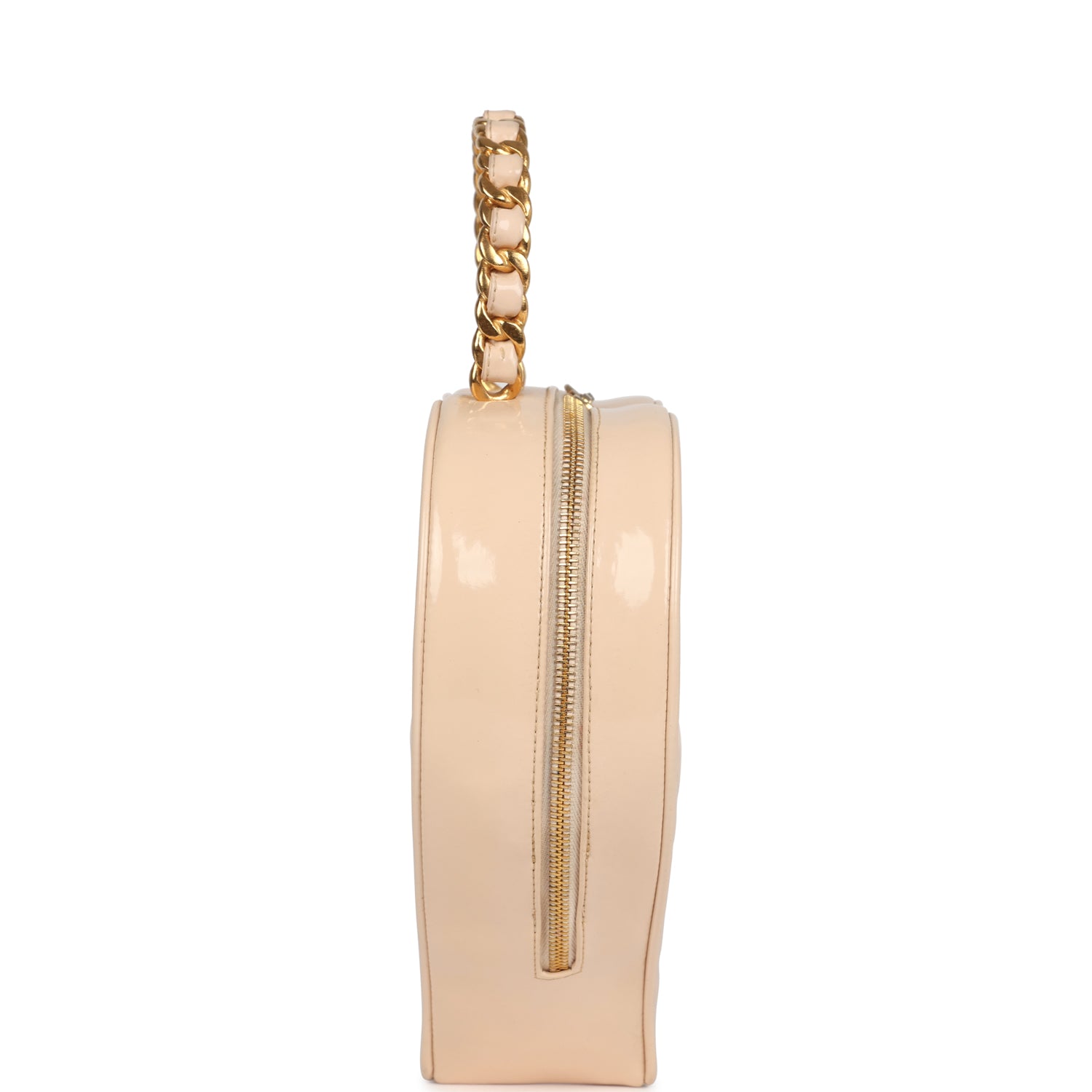 Chanel Vintage Heart Vanity Bag Beige and Black Patent Antique Gold Hardware