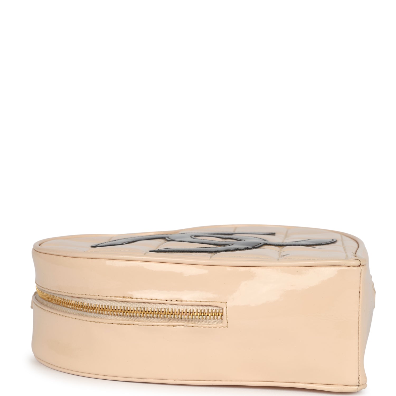 Chanel Vintage Heart Vanity Bag Beige and Black Patent Antique Gold Hardware