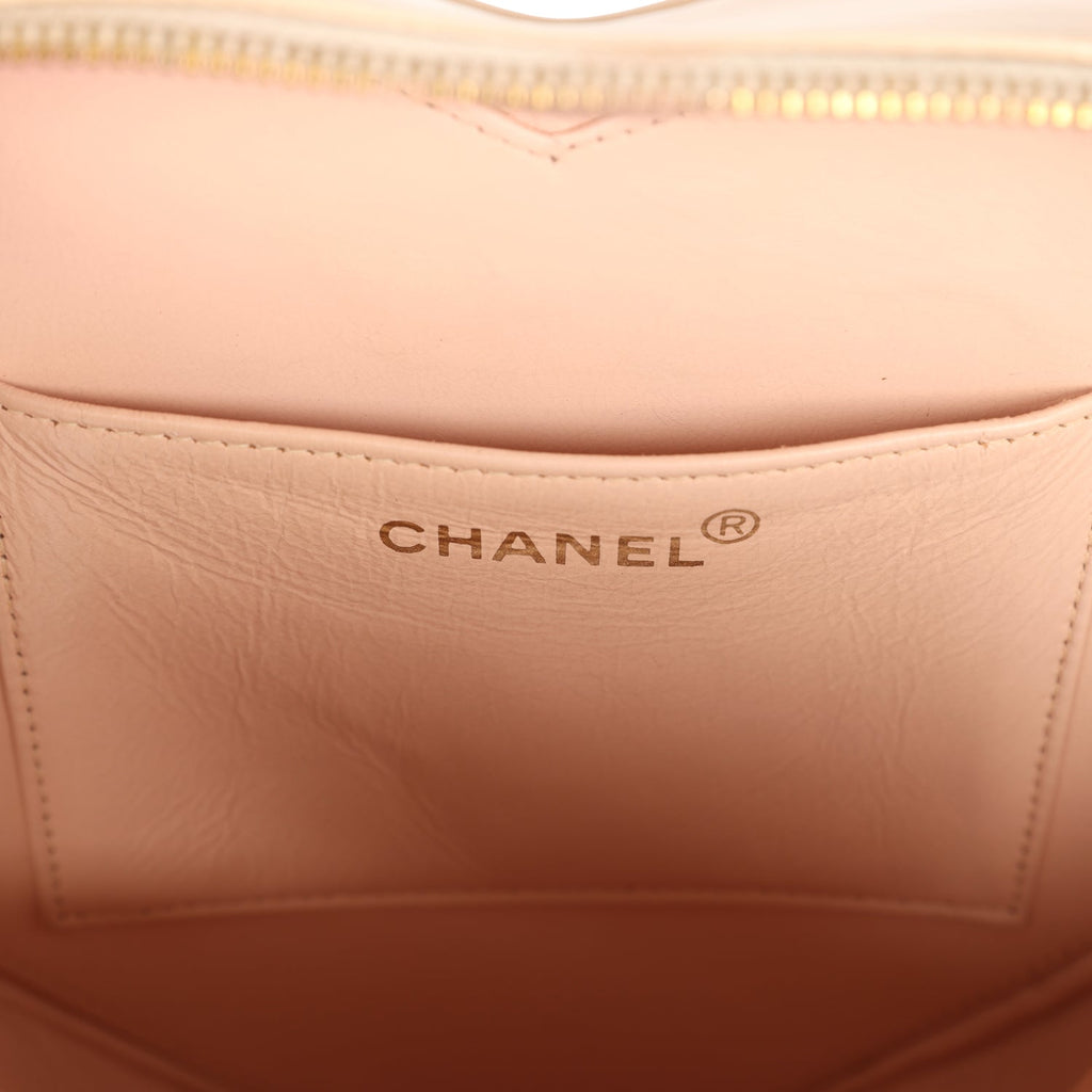 Chanel Vintage Heart Vanity Bag Beige and Black Patent Antique Gold Hardware